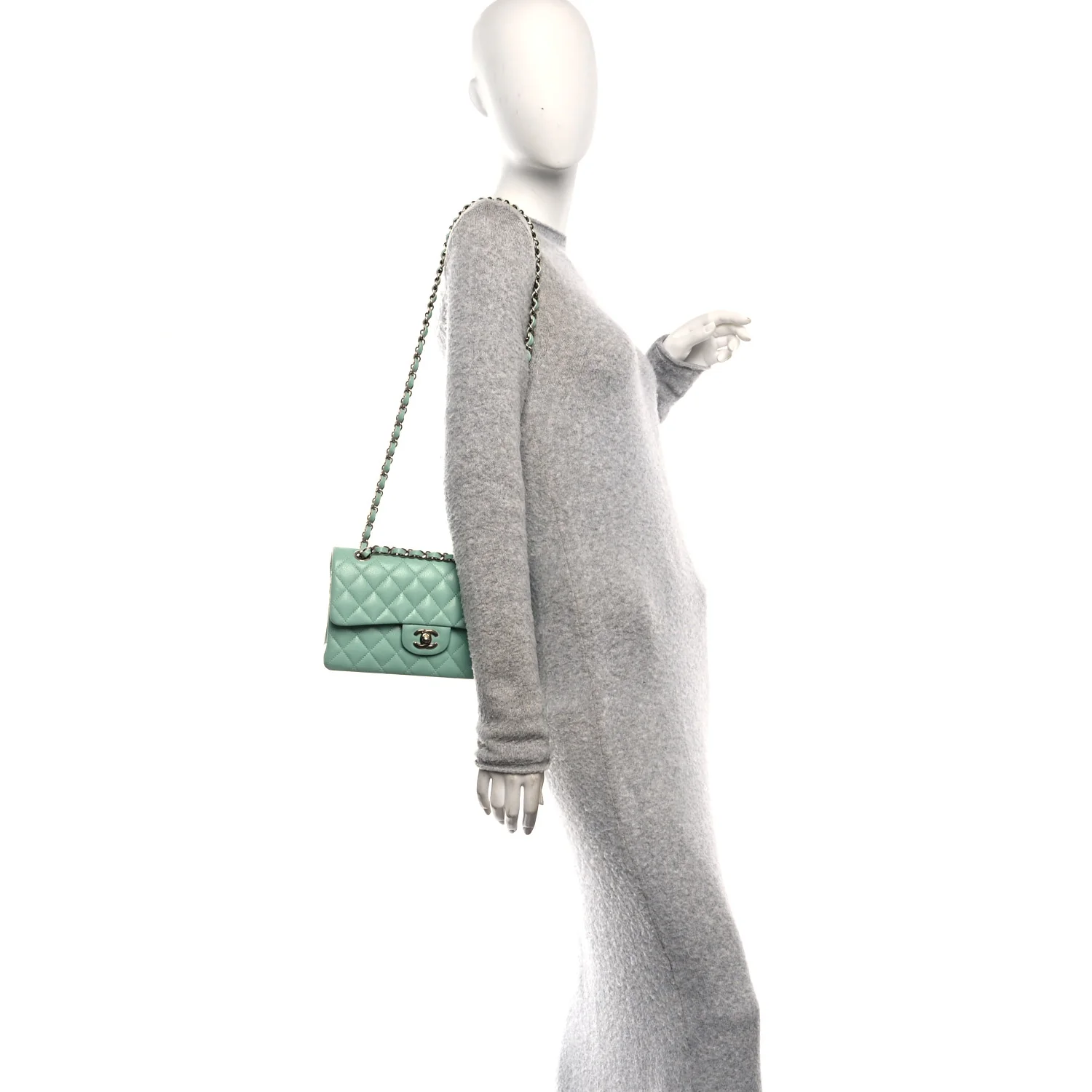 Caviar Quilted Small Double Flap Light Green - Image 2