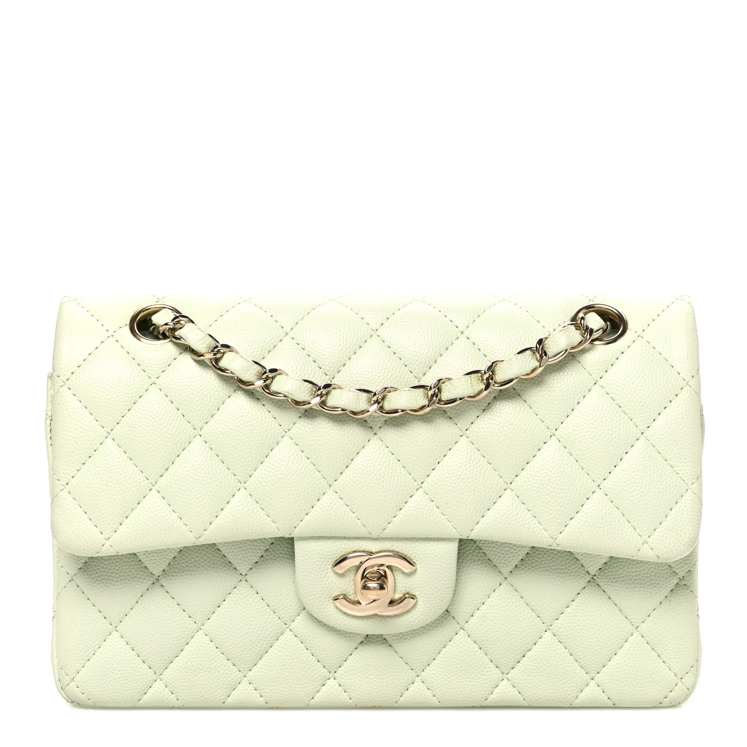 Caviar Quilted Small Double Flap Light Green