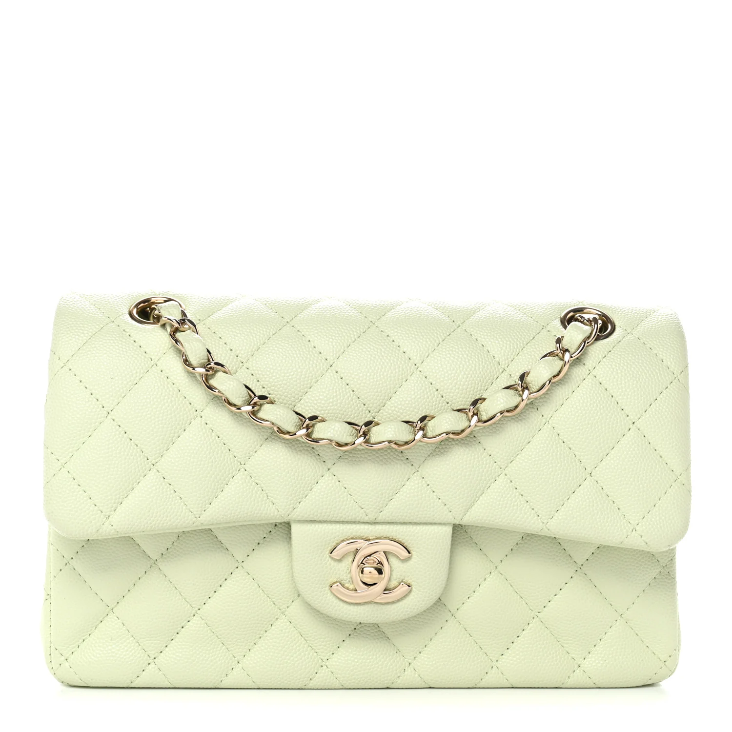 Caviar Quilted Small Double Flap Light Green