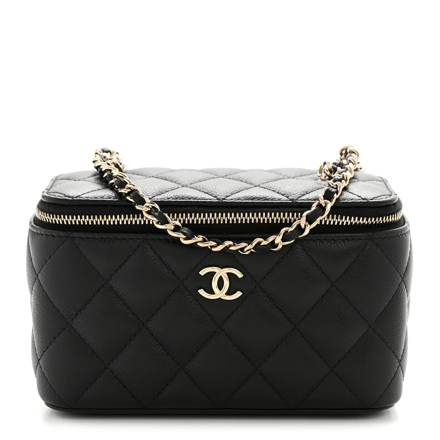 Caviar Quilted Small Tiny CC Vanity Case With Chain Black