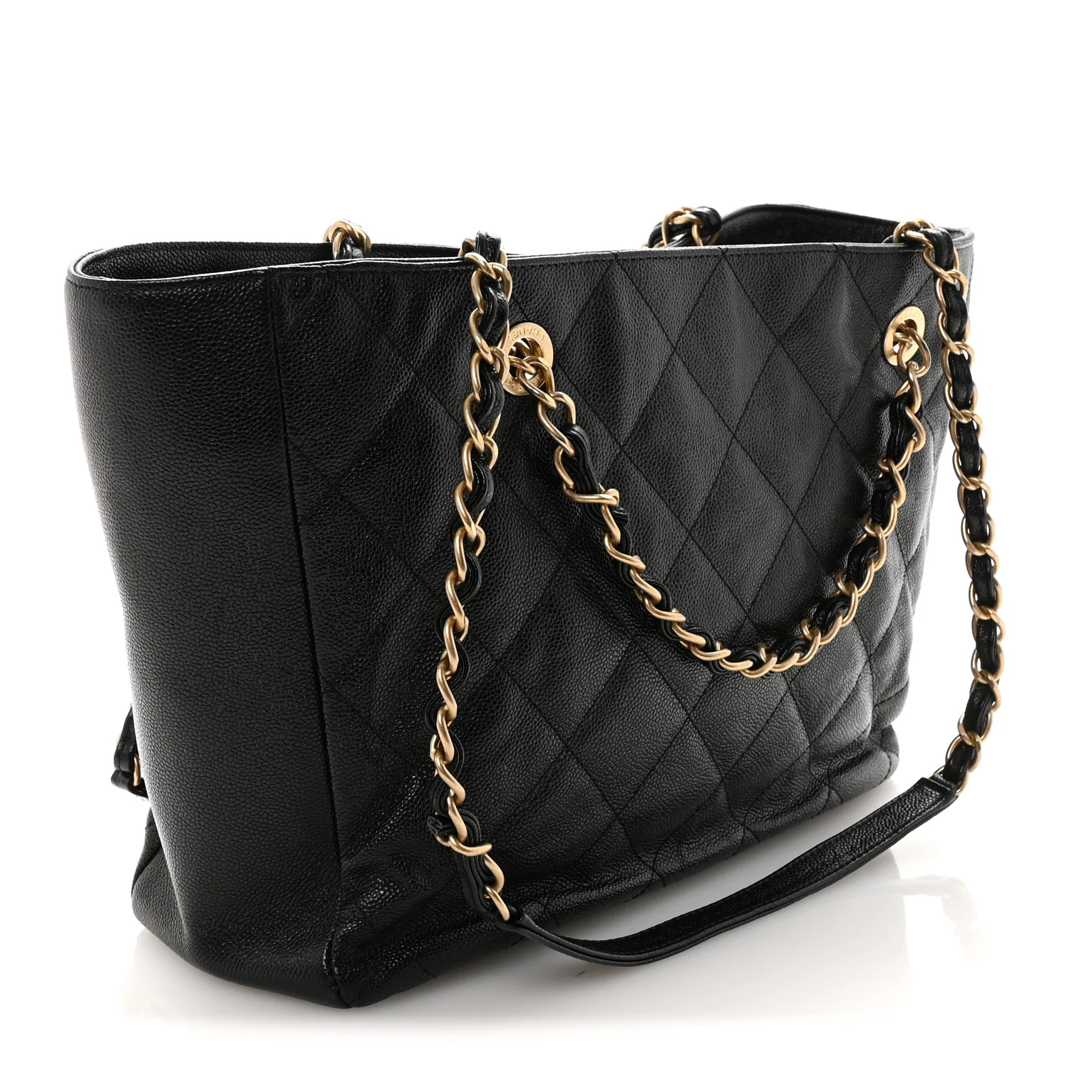 Caviar Quilted Small Trapezoid Chain Shopping Tote Black - Image 3