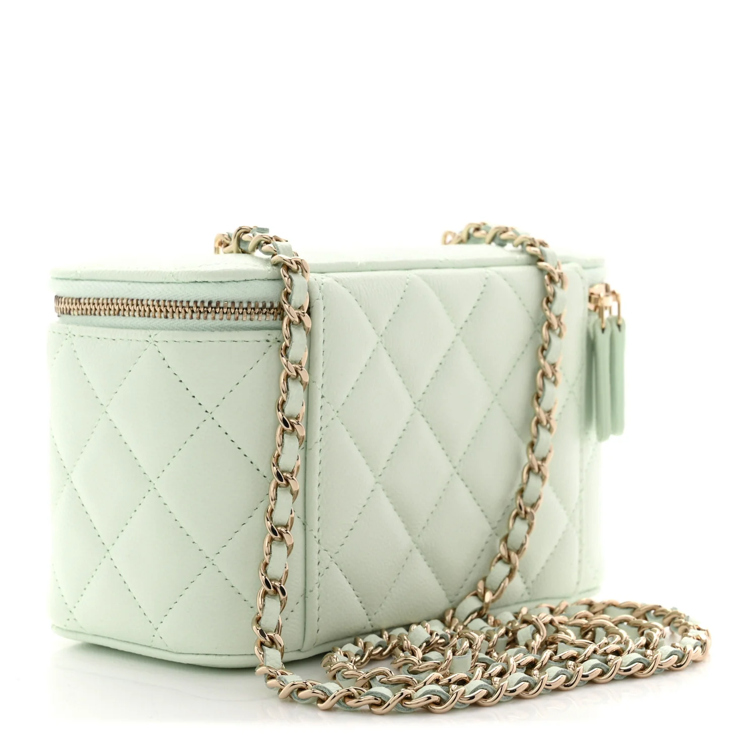 Caviar Quilted Small Vanity Case With Chain Light Green - Image 3