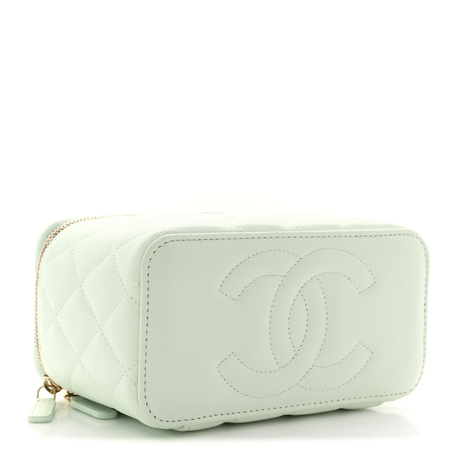 Caviar Quilted Small Vanity Case With Chain Light Green - Image 4