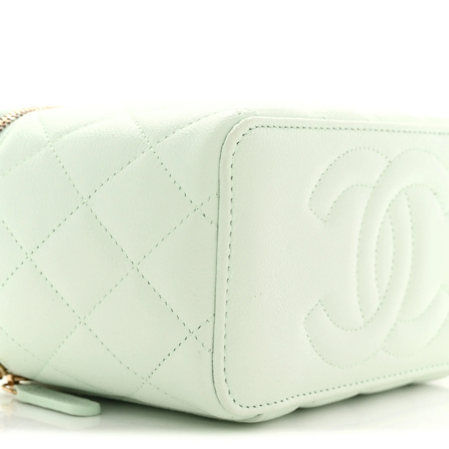 Caviar Quilted Small Vanity Case With Chain Light Green - Image 9
