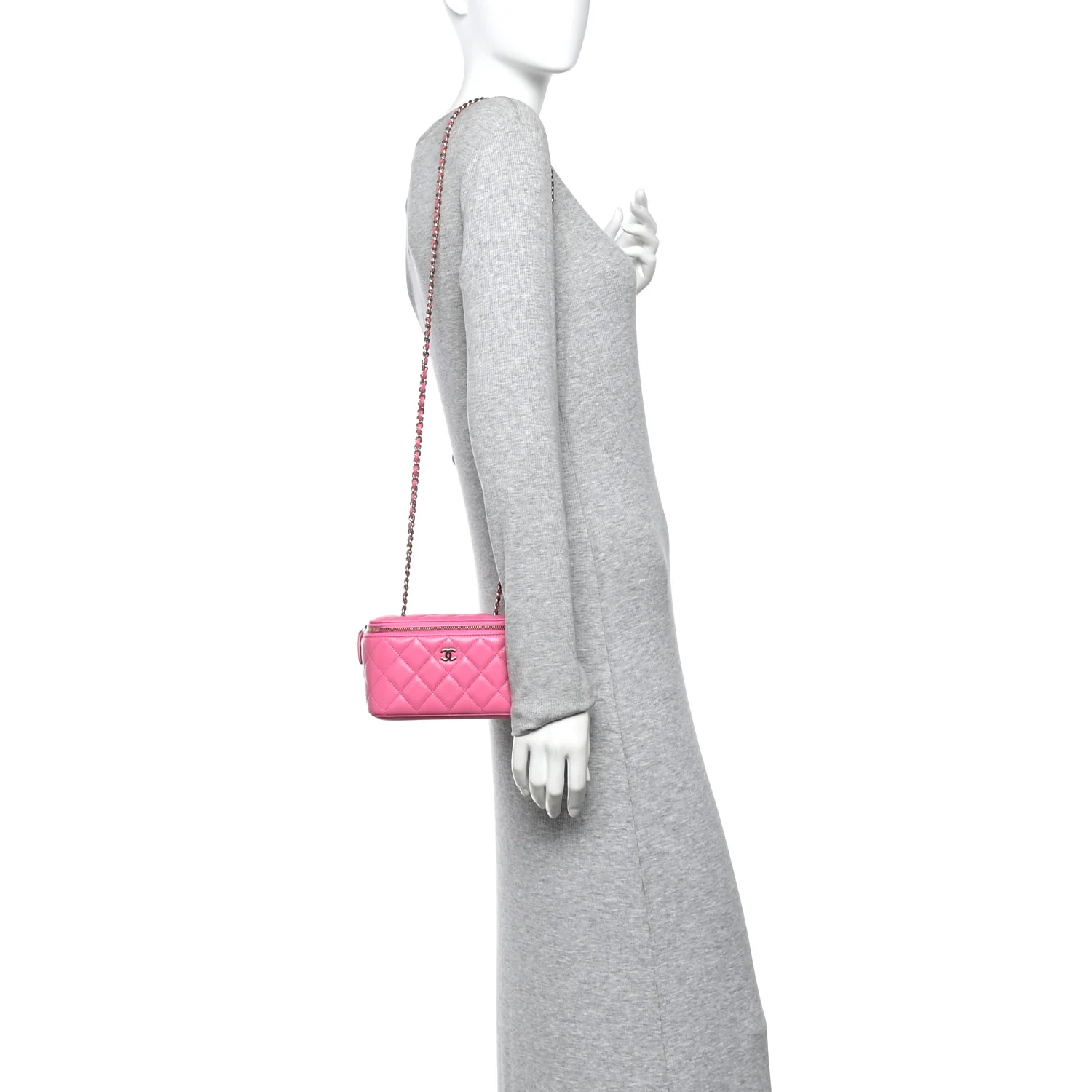 Caviar Quilted Small Vanity Case With Chain Pink - Image 2