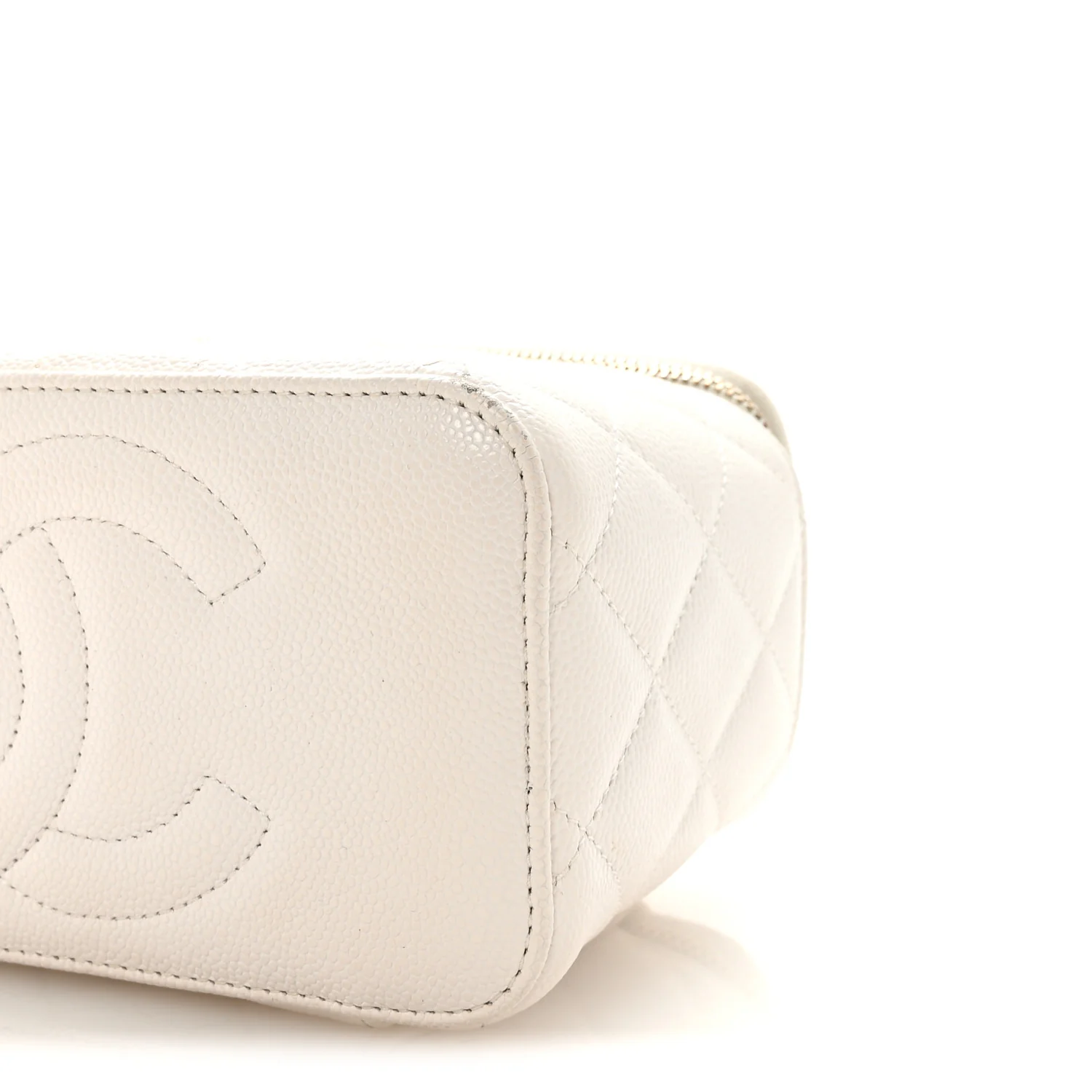 Caviar Quilted Small Vanity Case With Chain White - Image 10