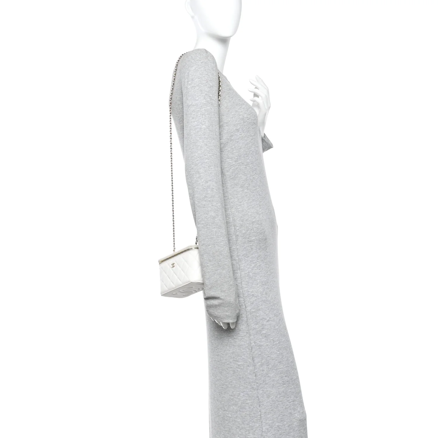 Caviar Quilted Small Vanity Case With Chain White - Image 2