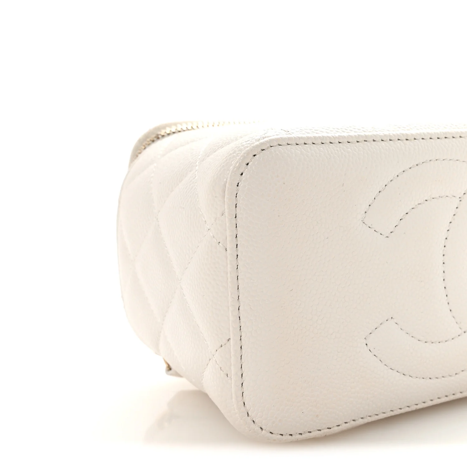 Caviar Quilted Small Vanity Case With Chain White - Image 9