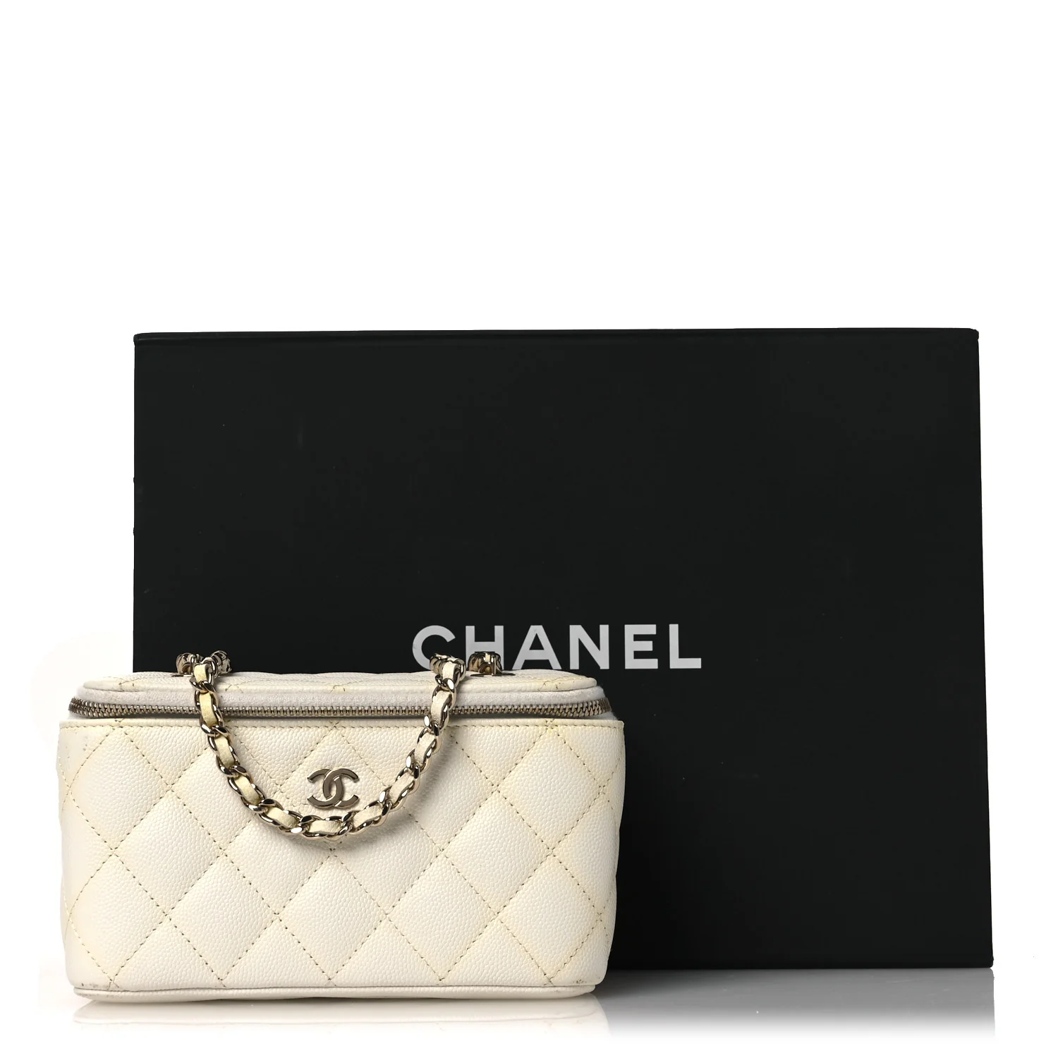Caviar Quilted Small Vanity Case With Chain White - Image 15