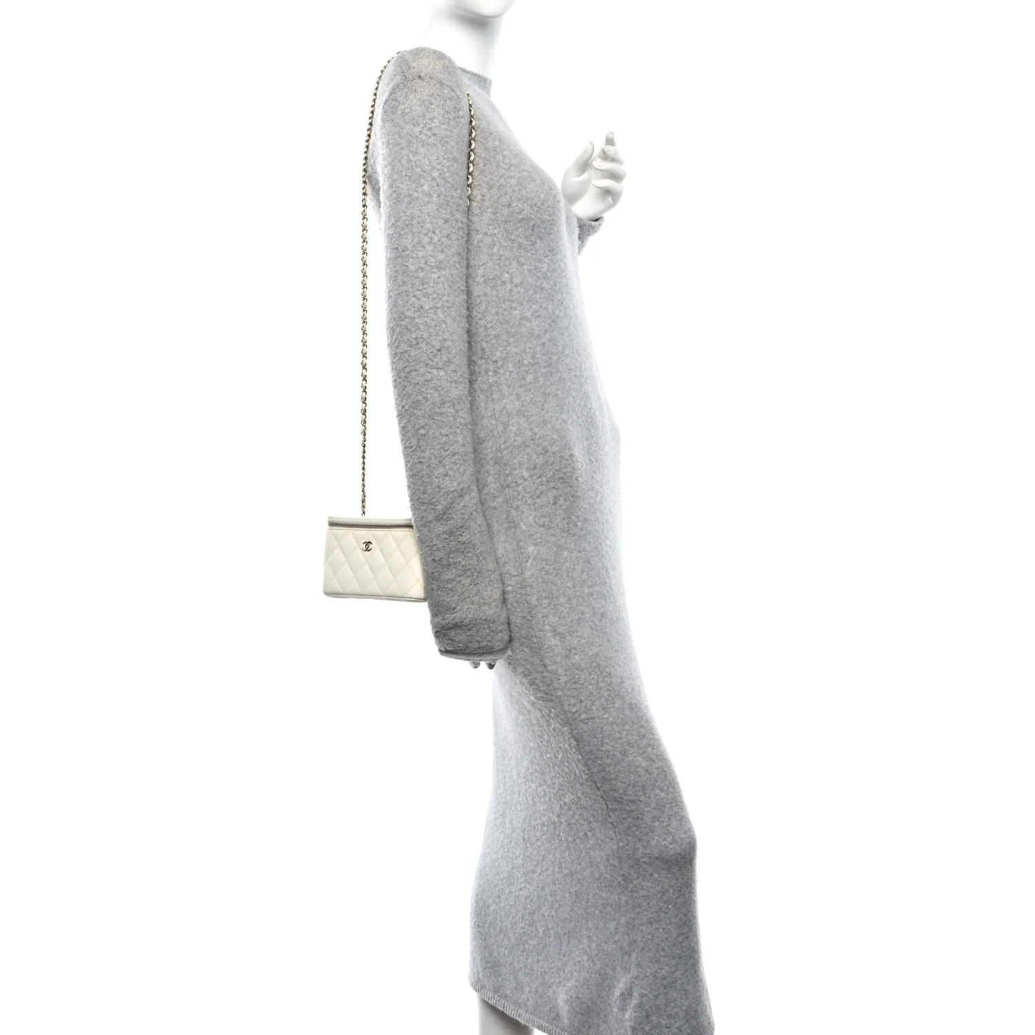 Caviar Quilted Small Vanity Case With Chain White - Image 2