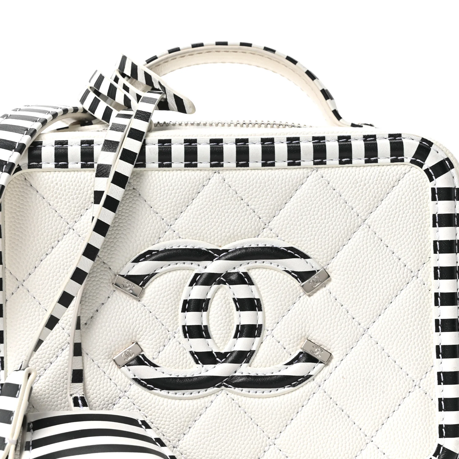 Caviar Quilted Striped Small CC Filigree Vanity Case White Black - Image 8