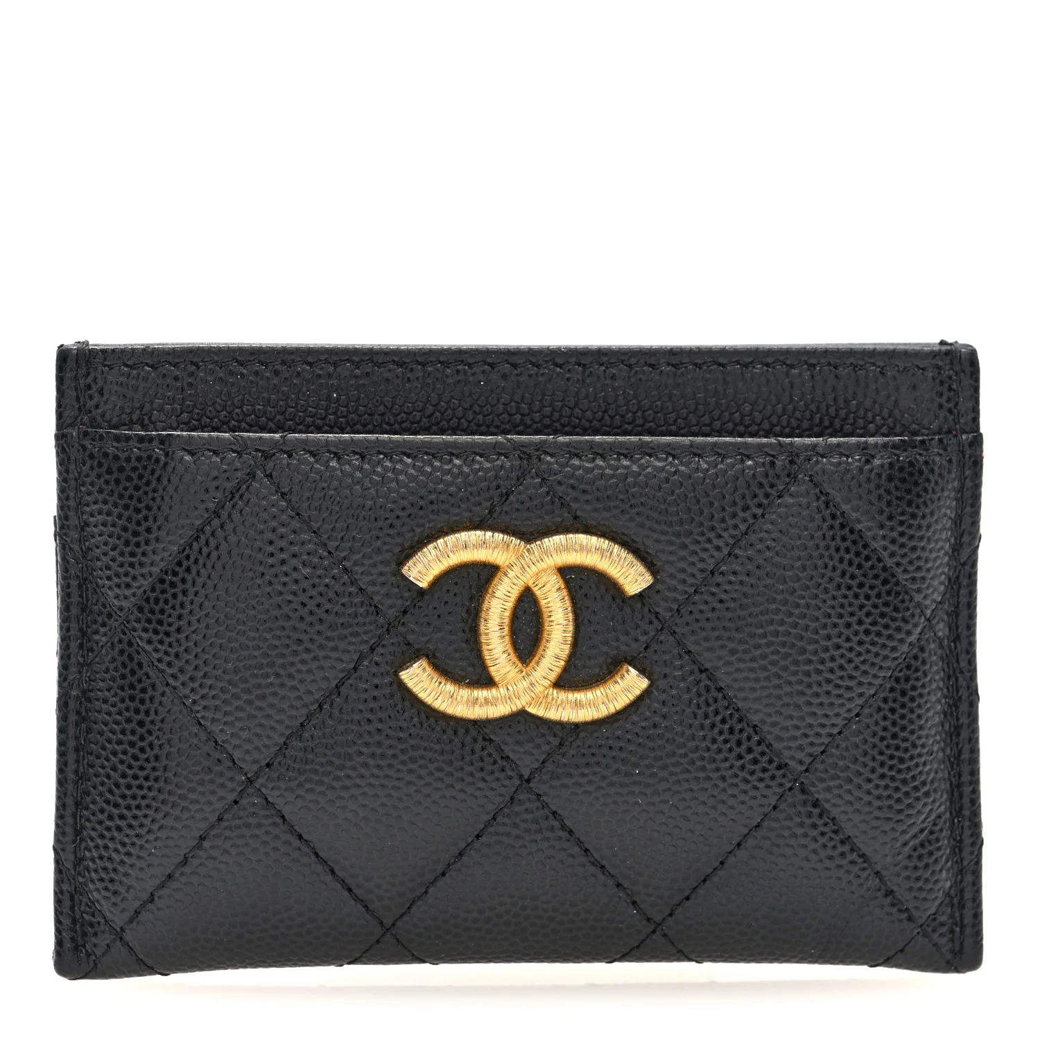 Caviar Quilted Textured CC Card Holder Black