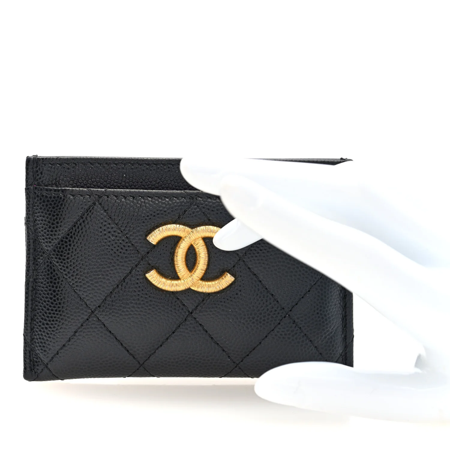 Caviar Quilted Textured CC Card Holder Black - Image 2