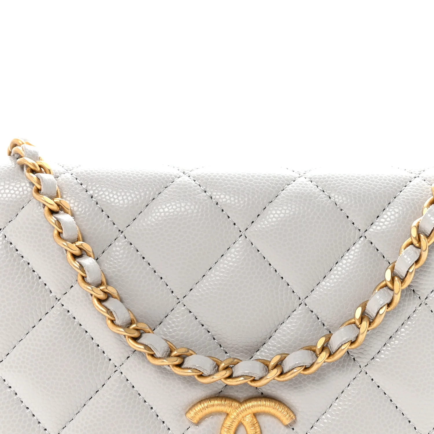 Caviar Quilted Textured CC Wallet on Chain WOC Grey - Image 9