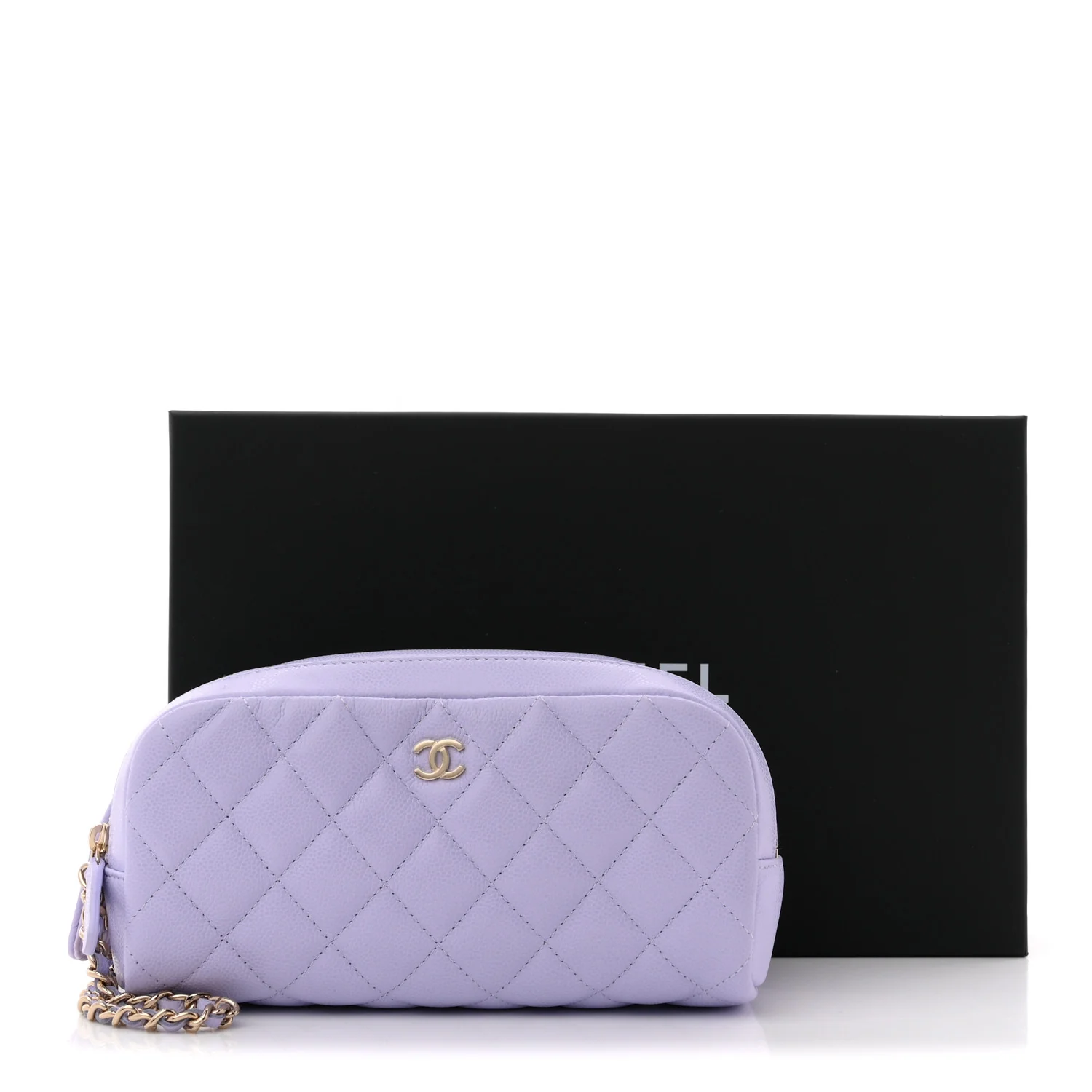 Caviar Quilted Toiletry Case With Chain Light Purple - Image 8