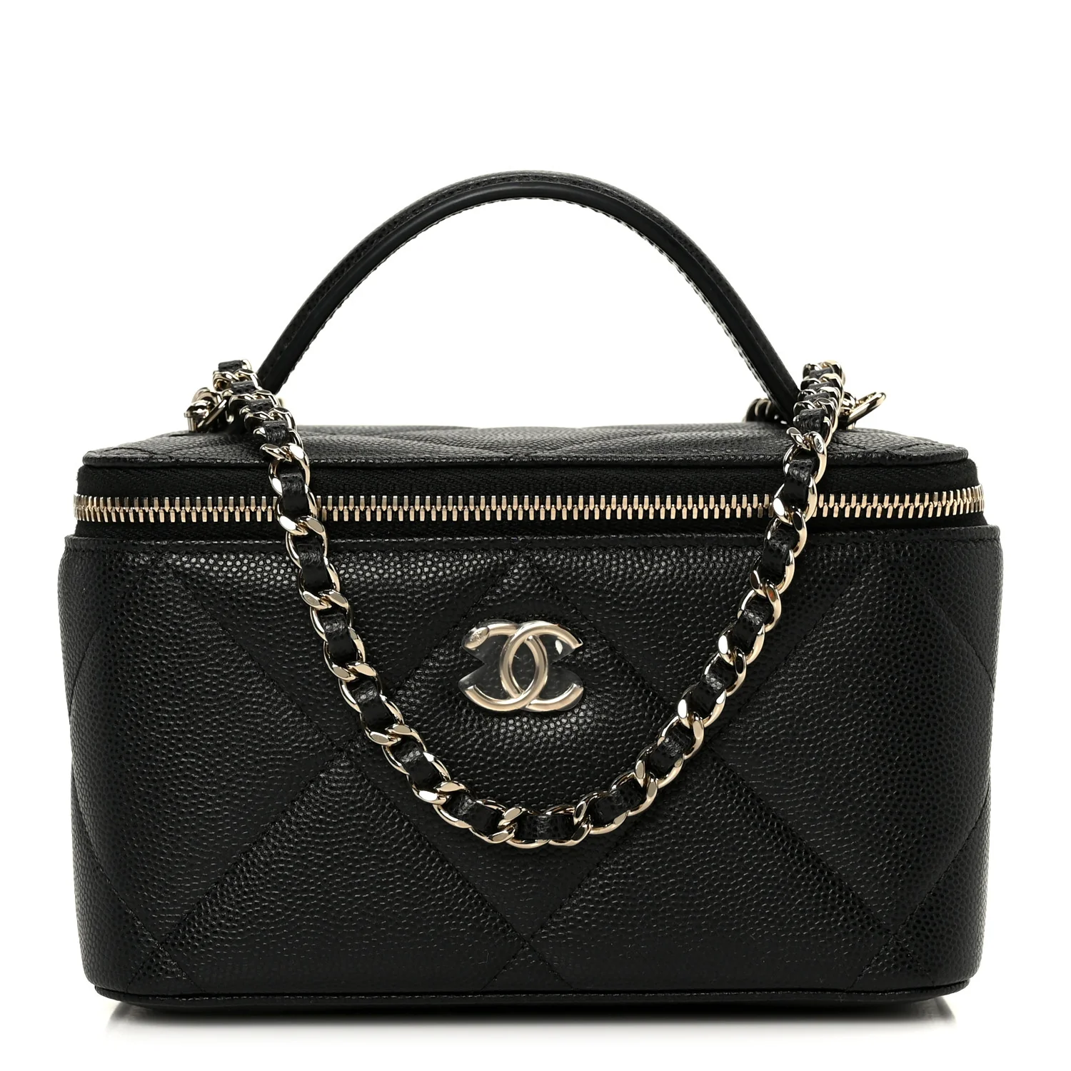 Caviar Quilted Top Handle Long Vanity Black
