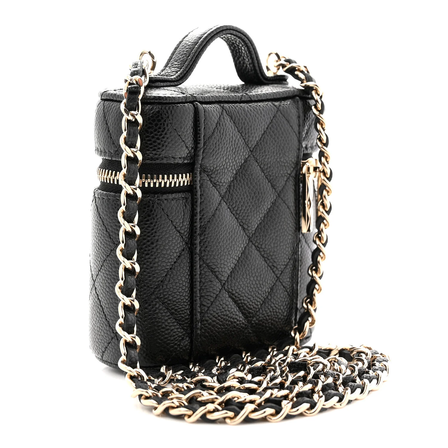 Caviar Quilted Top Handle Mini Vanity Case With Chain Black - Image 3