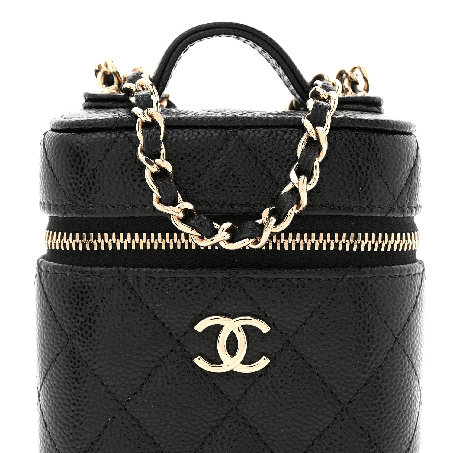 Caviar Quilted Top Handle Mini Vanity Case With Chain Black - Image 8