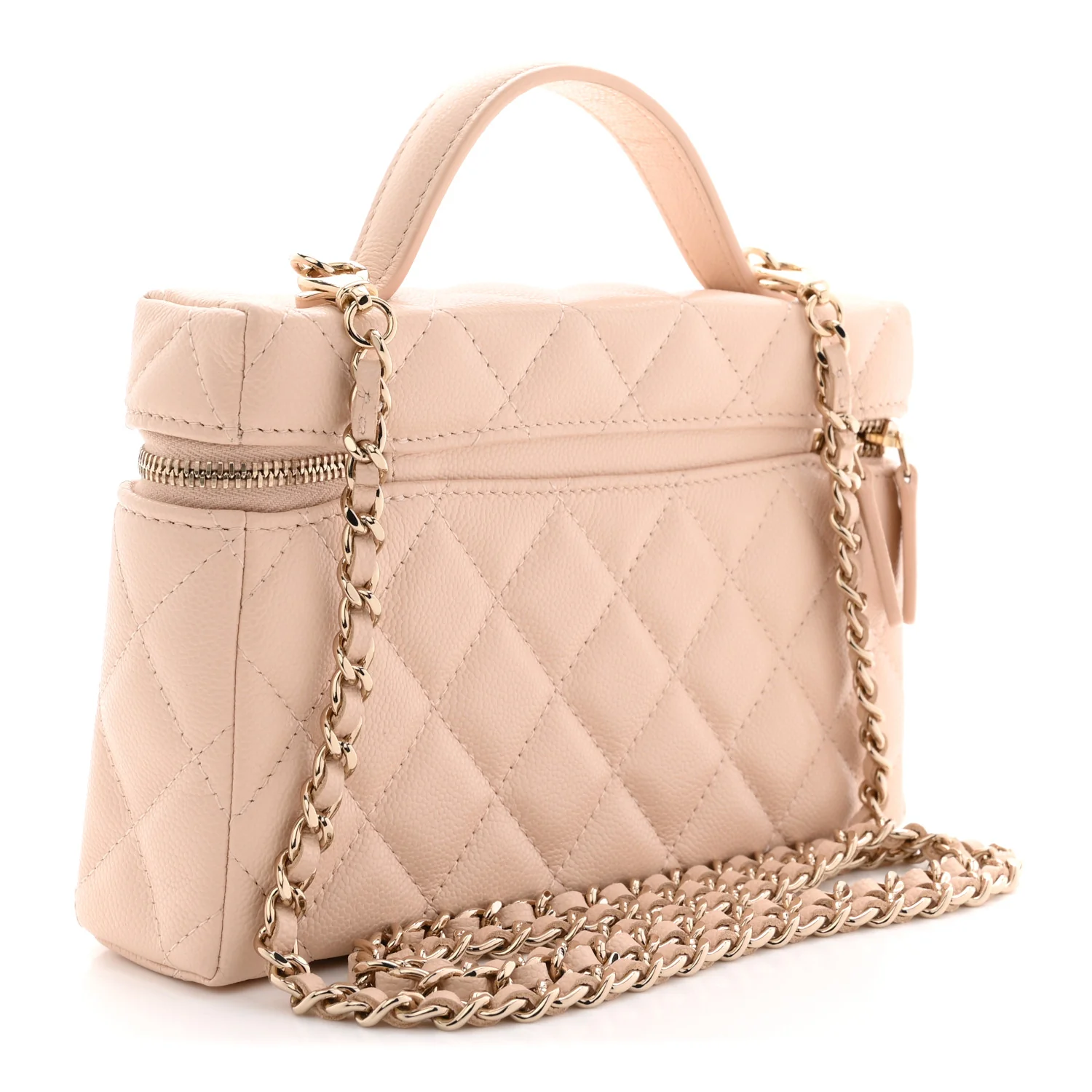 Caviar Quilted Top Handle Slim Vanity With Chain Beige - Image 3