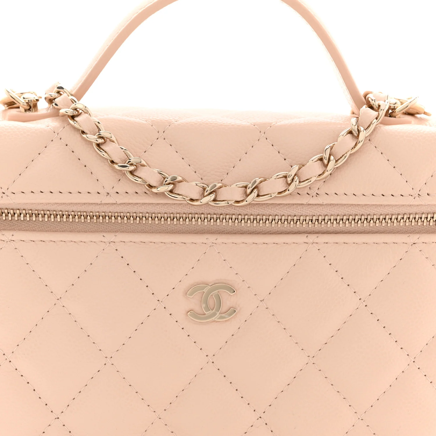 Caviar Quilted Top Handle Slim Vanity With Chain Beige - Image 8