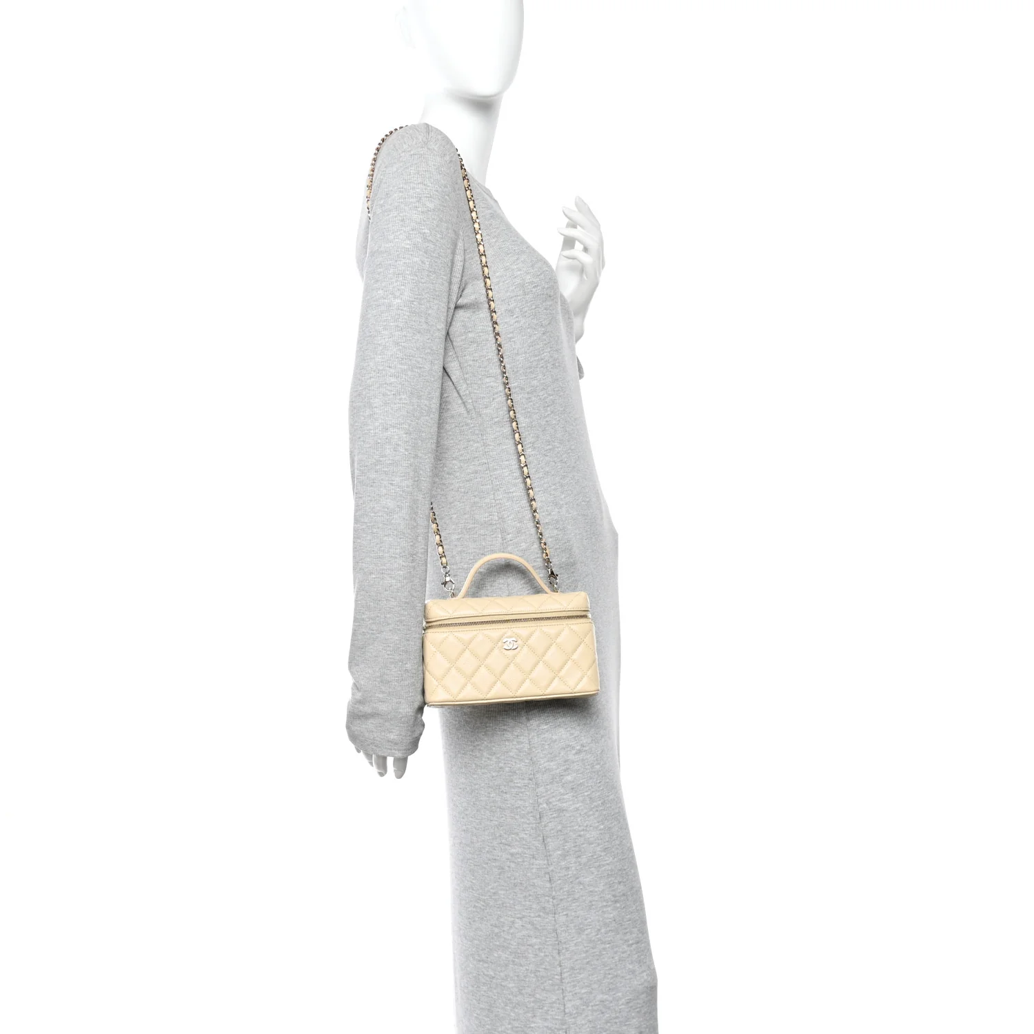 Caviar Quilted Top Handle Slim Vanity With Chain Beige - Image 2