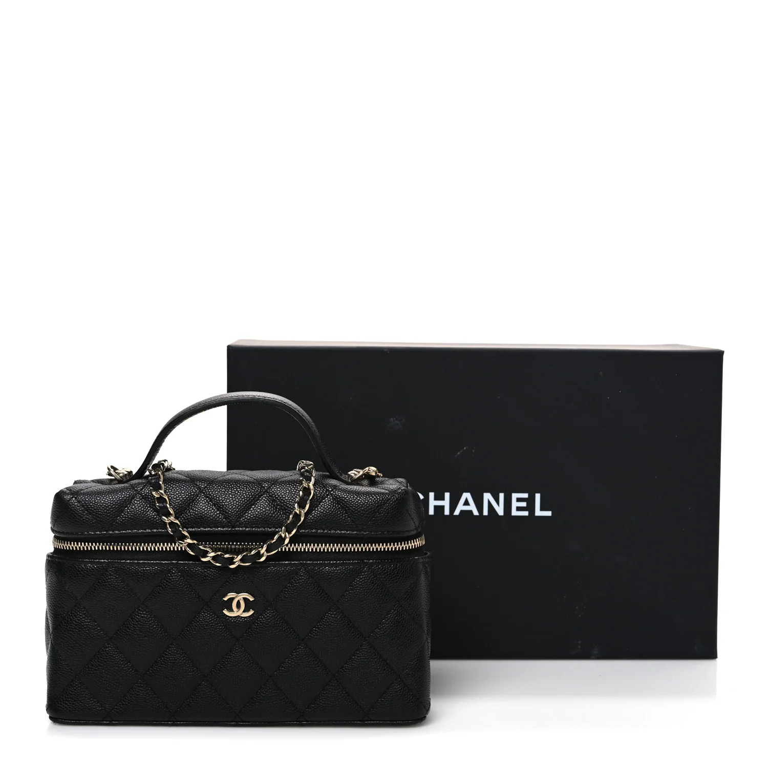 Caviar Quilted Top Handle Slim Vanity With Chain Black - Image 11