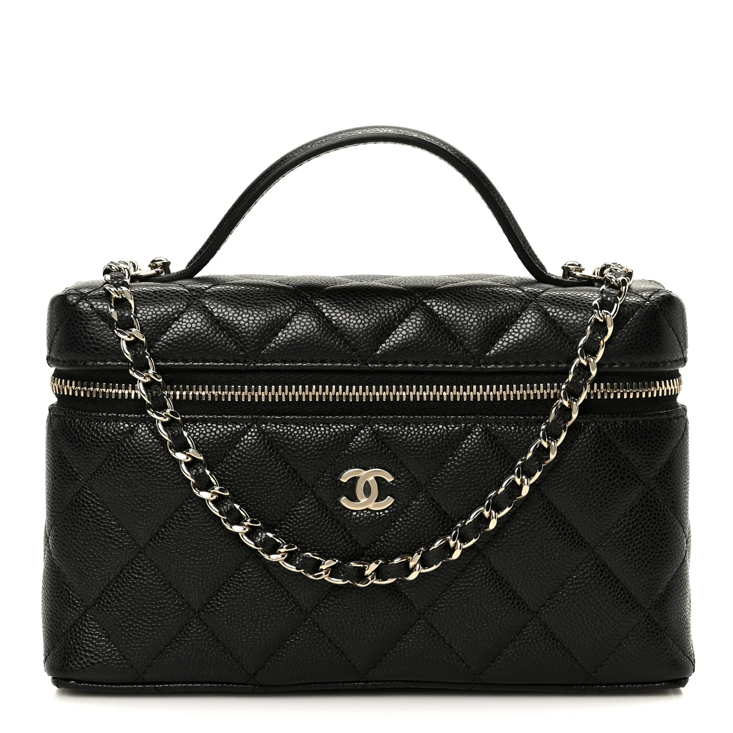 Caviar Quilted Top Handle Slim Vanity With Chain Black
