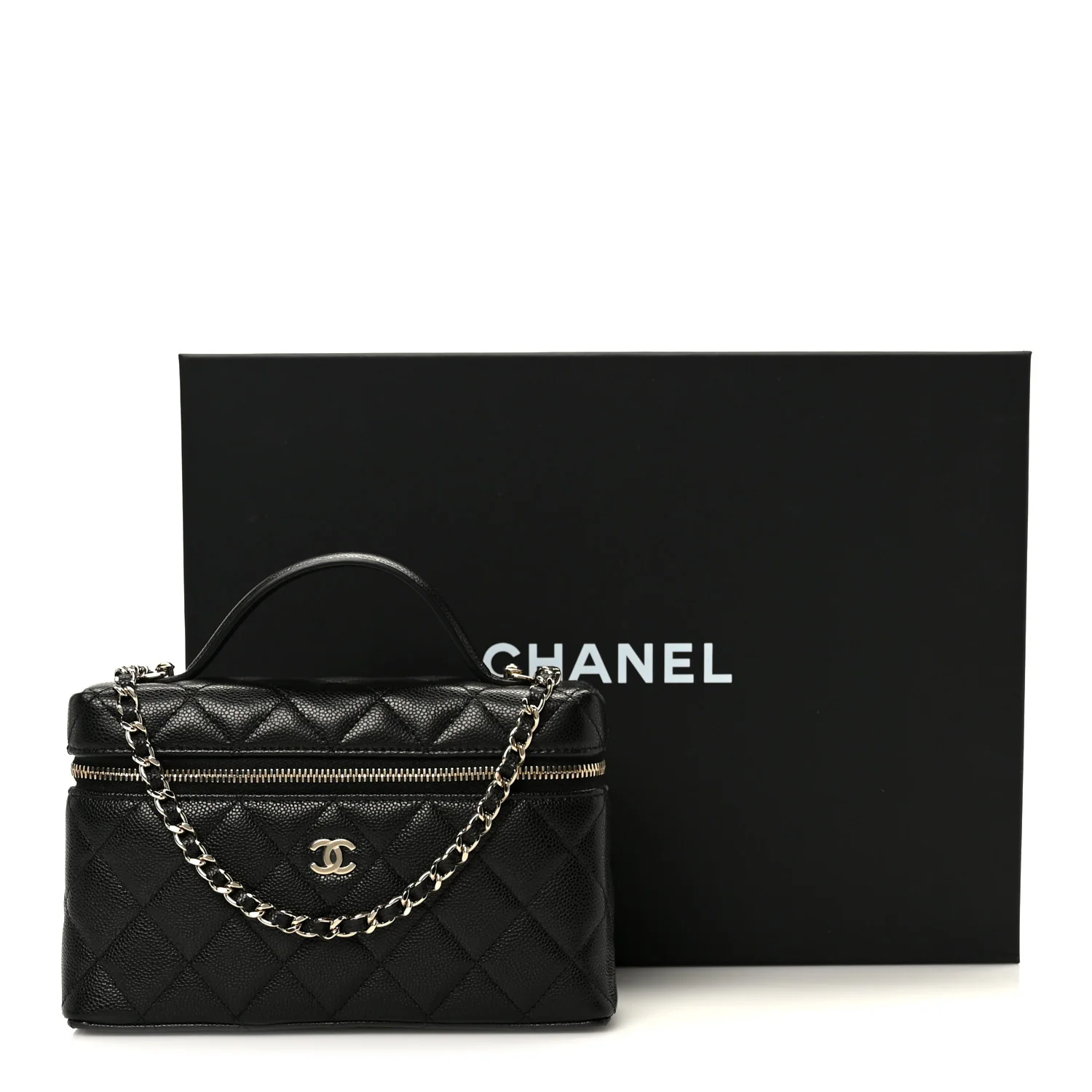 Caviar Quilted Top Handle Slim Vanity With Chain Black - Image 11