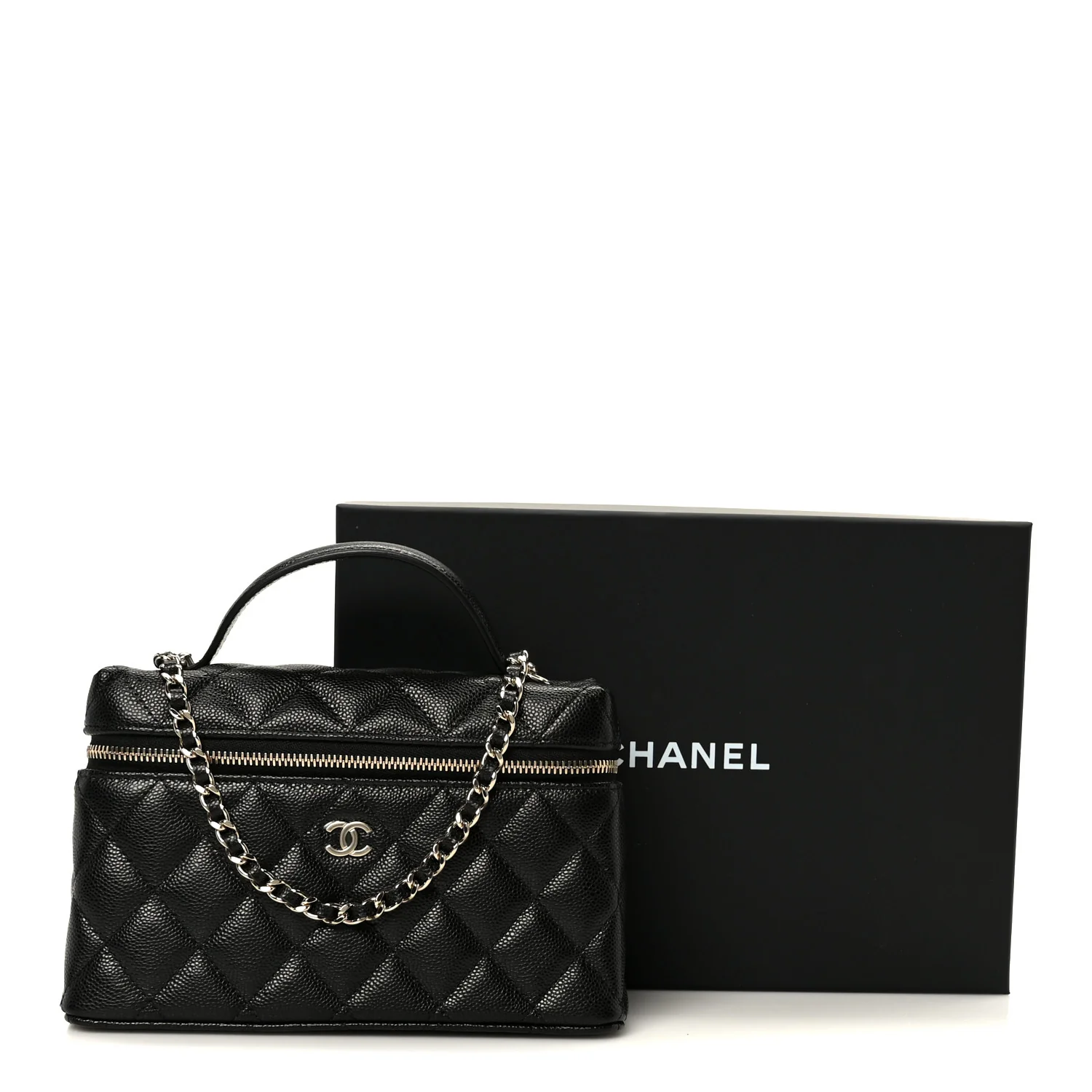 Caviar Quilted Top Handle Slim Vanity With Chain Black - Image 11