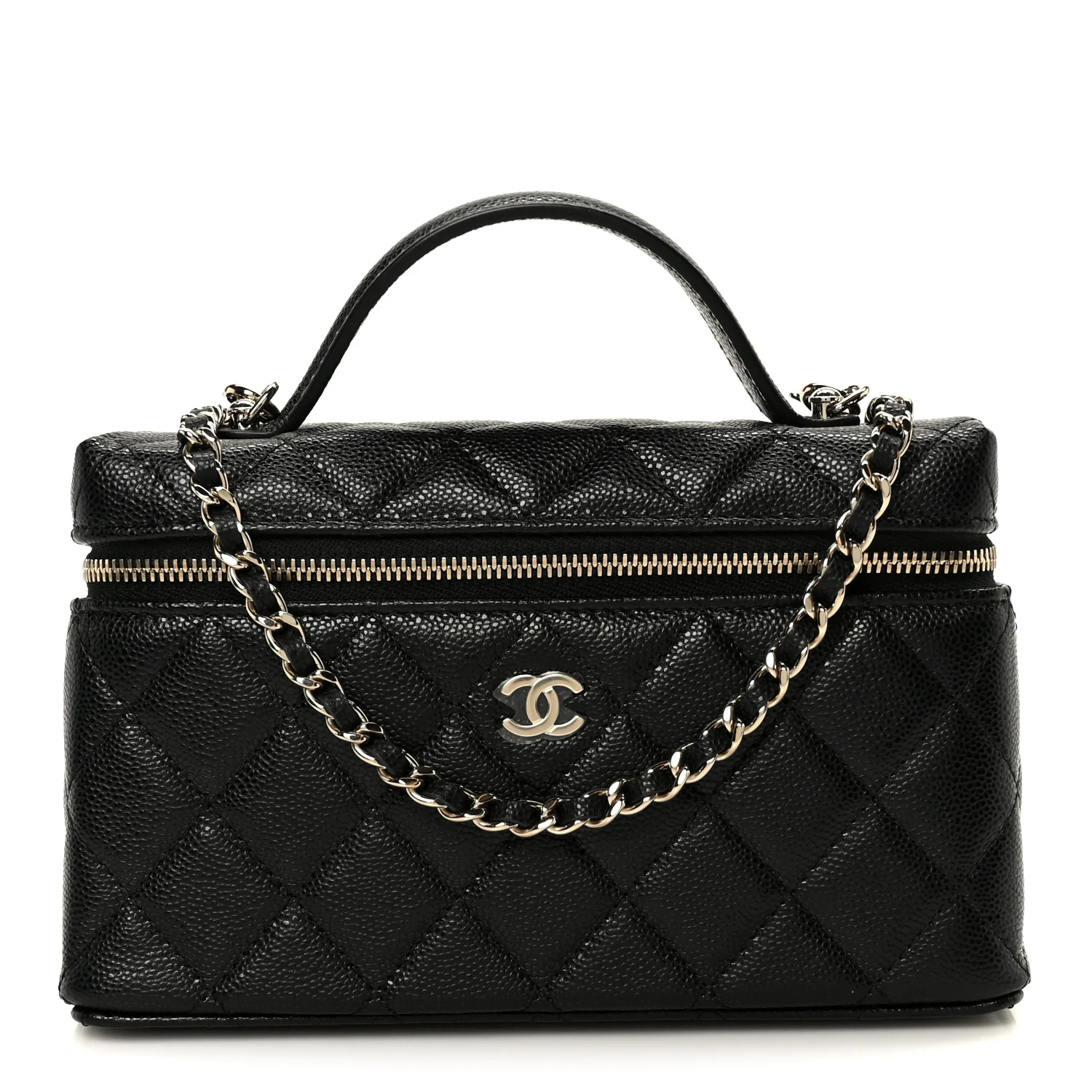 Caviar Quilted Top Handle Slim Vanity With Chain Black
