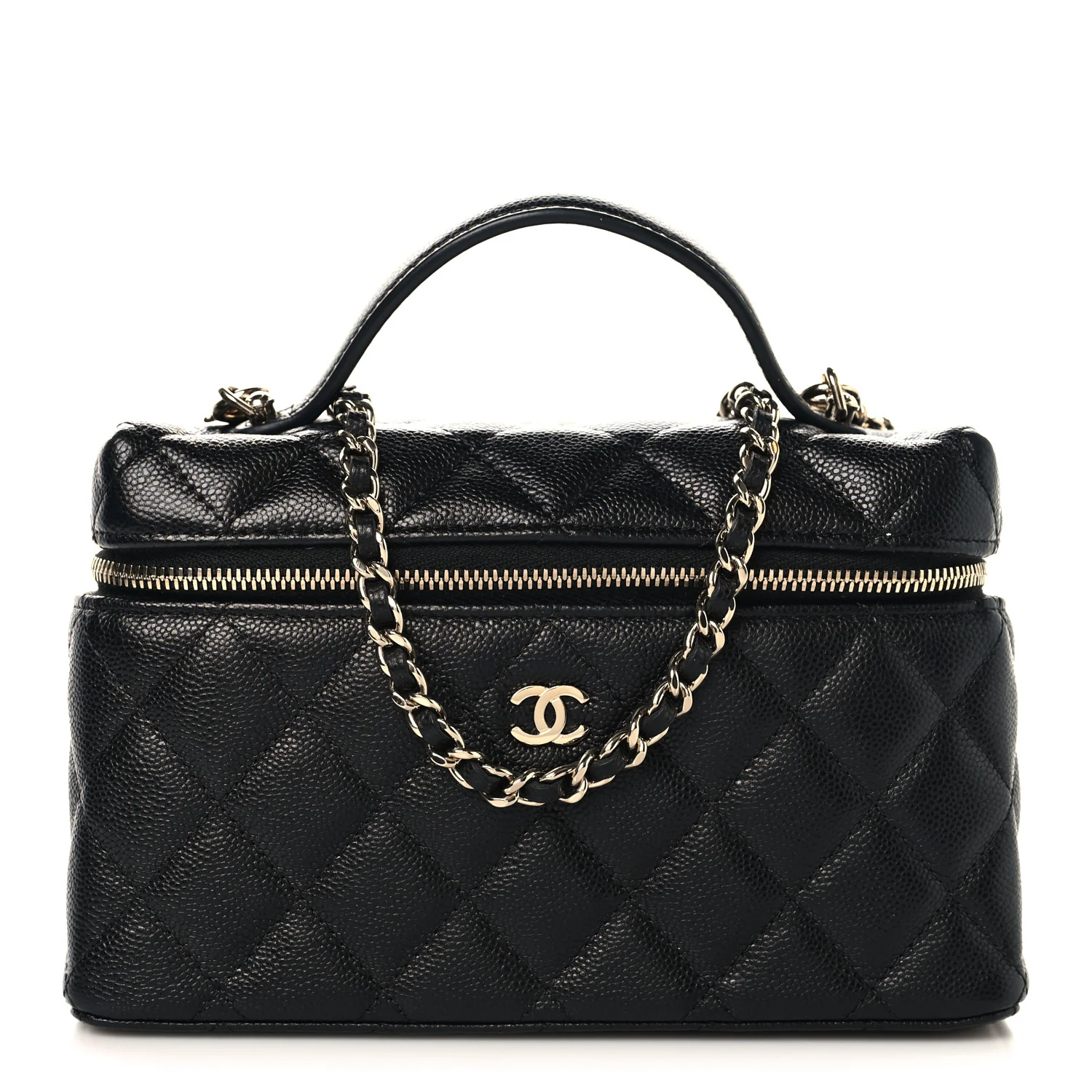 Caviar Quilted Top Handle Slim Vanity With Chain Black