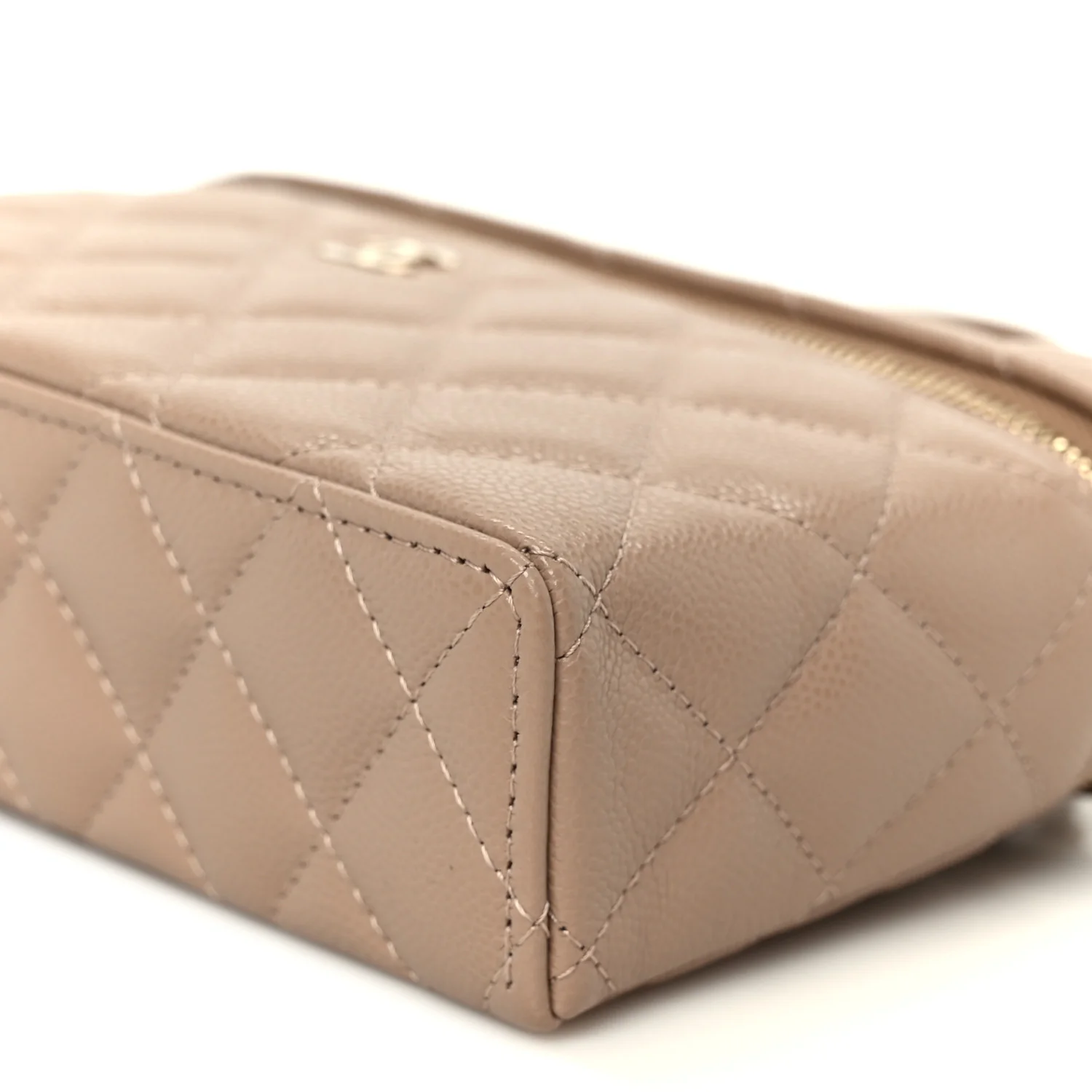 Caviar Quilted Top Handle Slim Vanity With Chain Dark Beige - Image 10