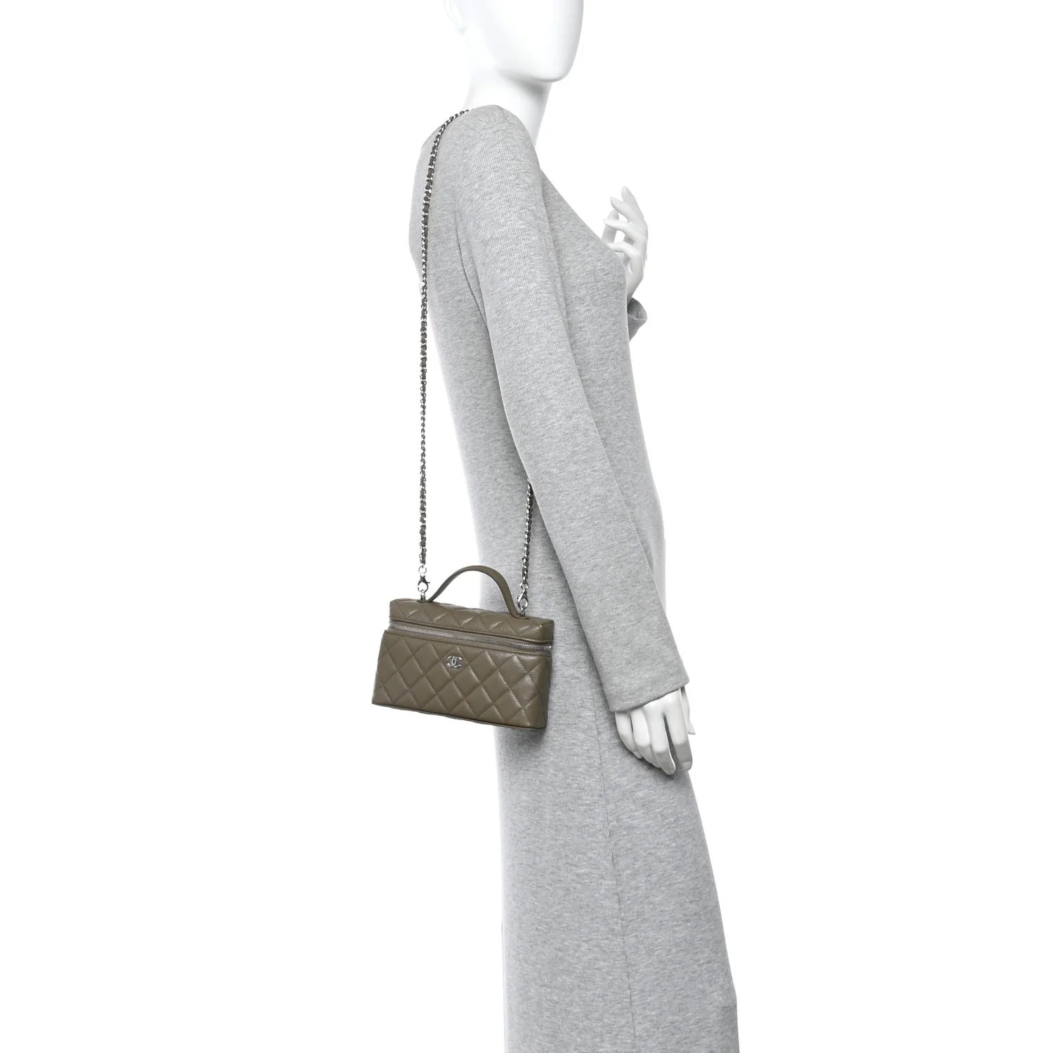 Caviar Quilted Top Handle Slim Vanity With Chain Dark Khaki - Image 2