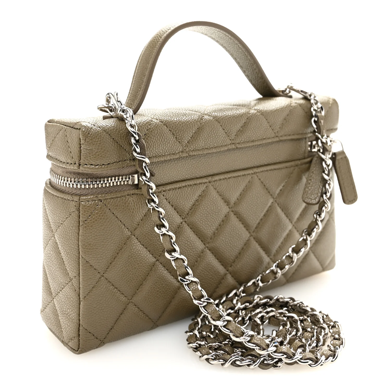 Caviar Quilted Top Handle Slim Vanity With Chain Dark Khaki - Image 4