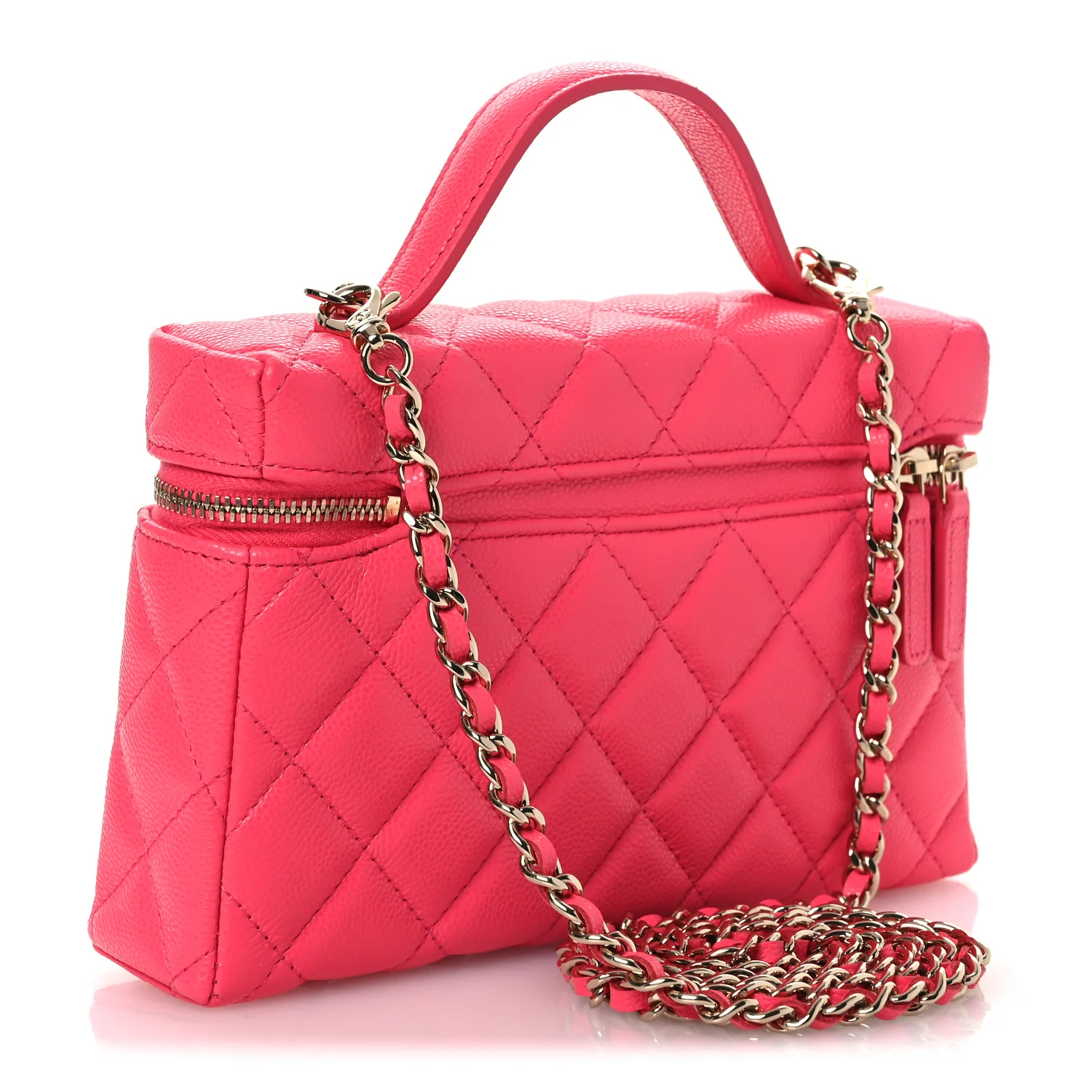 Caviar Quilted Top Handle Slim Vanity With Chain Fuchsia - Image 2
