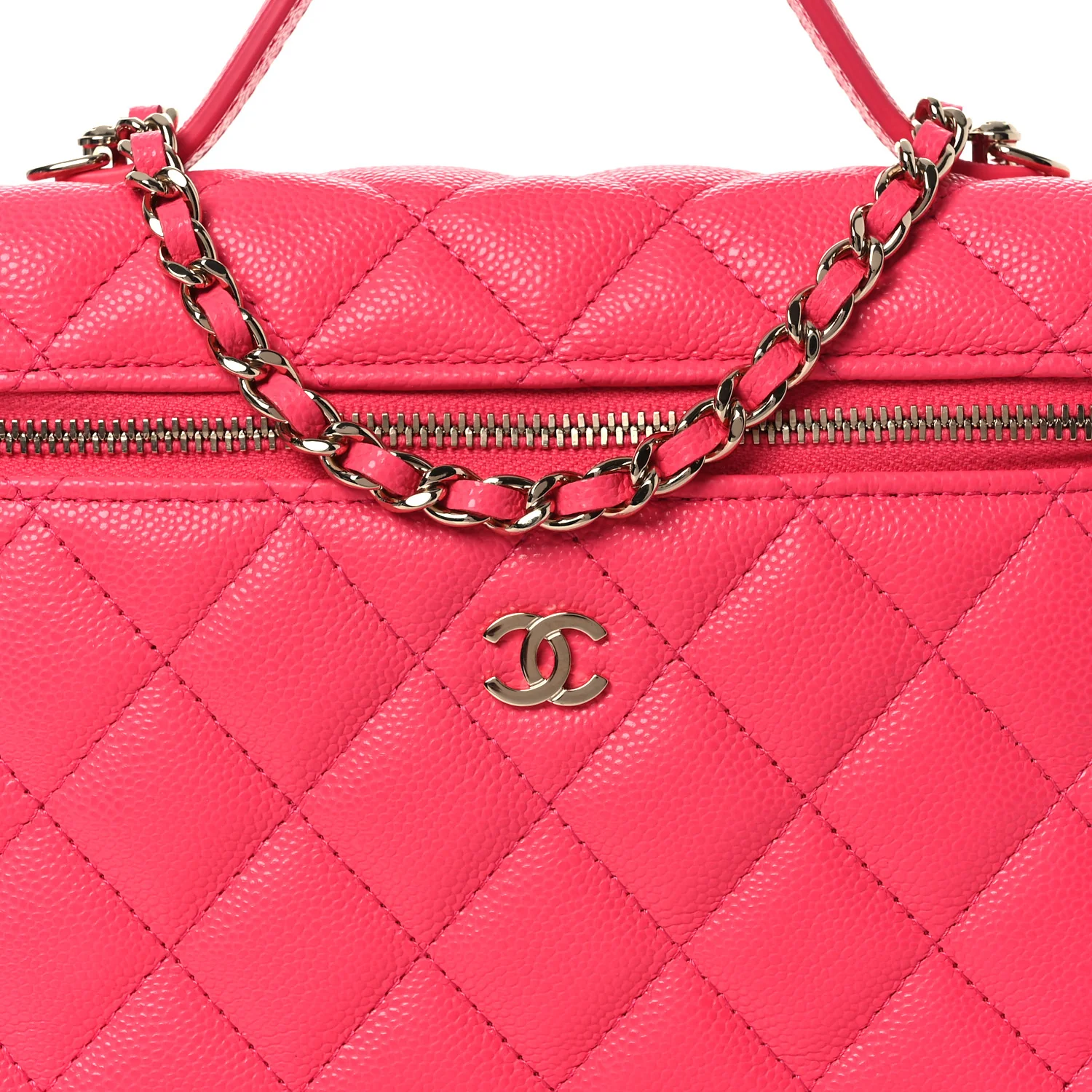 Caviar Quilted Top Handle Slim Vanity With Chain Fuchsia - Image 8