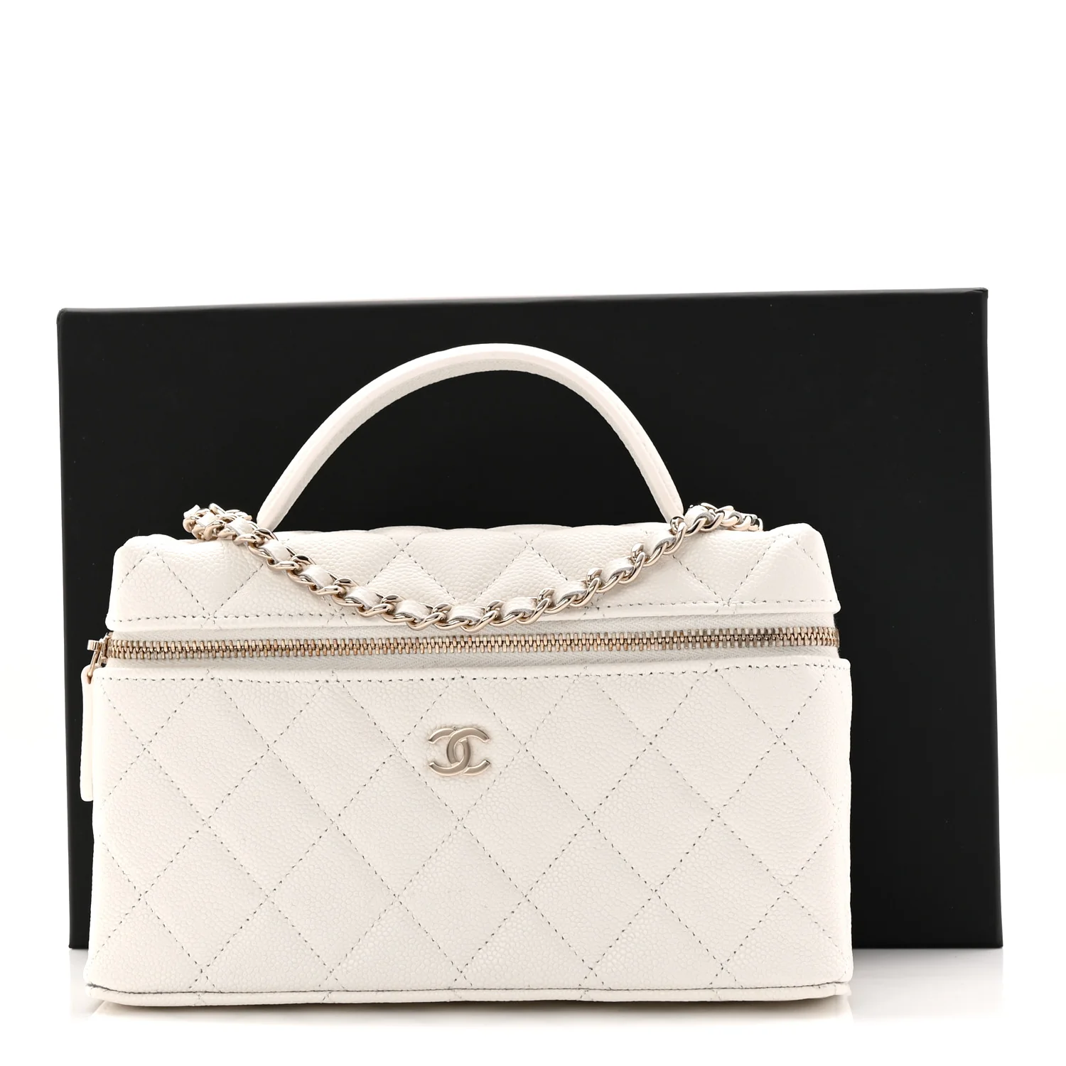 Caviar Quilted Top Handle Slim Vanity With Chain White - Image 11