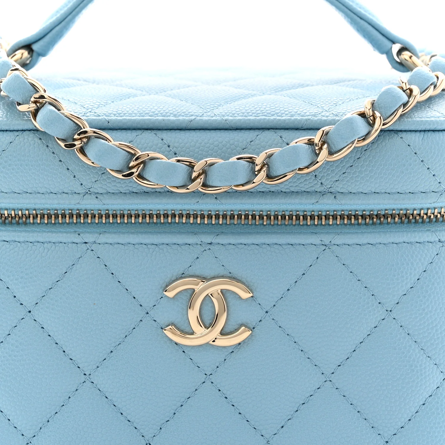 Caviar Quilted Top Handle Vanity Case With Chain Blue - Image 8