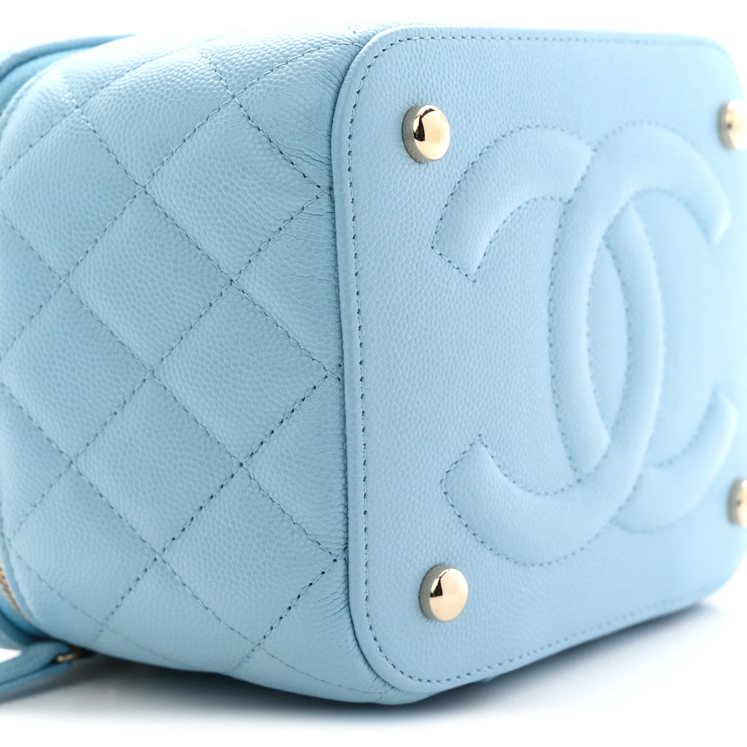 Caviar Quilted Top Handle Vanity Case With Chain Blue - Image 9