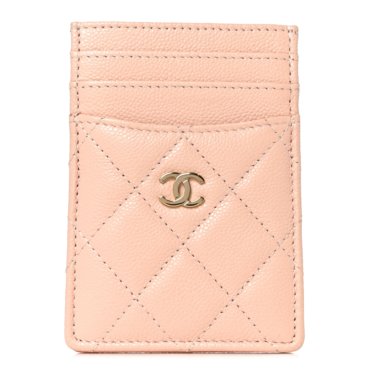 Caviar Quilted Vertical Card Holder Light Pink