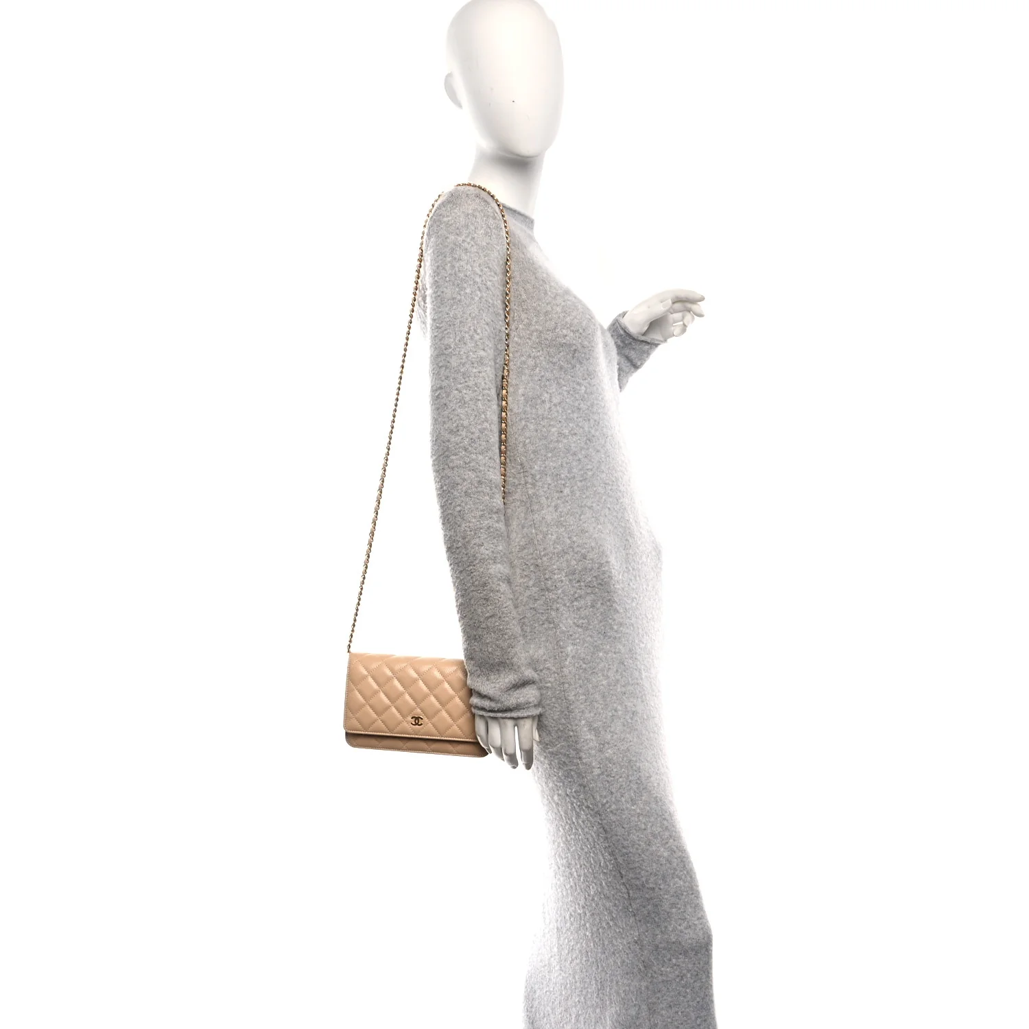 Caviar Quilted Wallet on Chain WOC Beige - Image 2