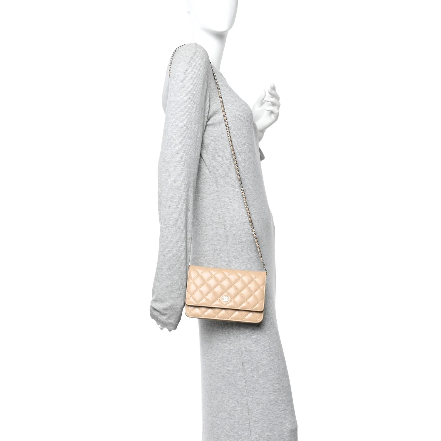 Caviar Quilted Wallet on Chain WOC Beige - Image 2