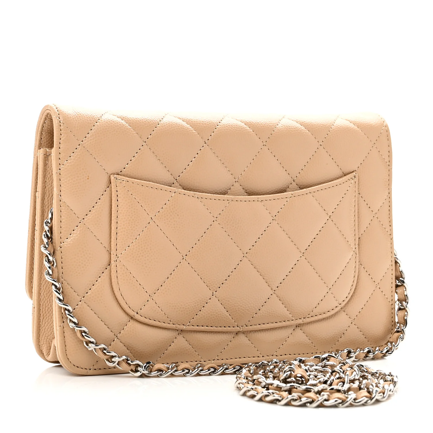 Caviar Quilted Wallet on Chain WOC Beige - Image 3