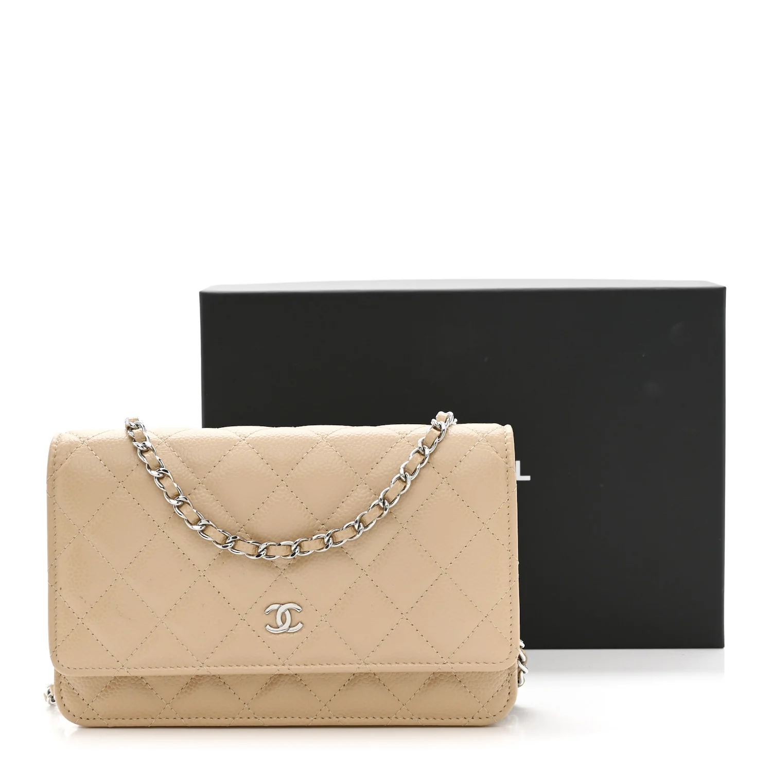 Caviar Quilted Wallet on Chain WOC Beige - Image 12