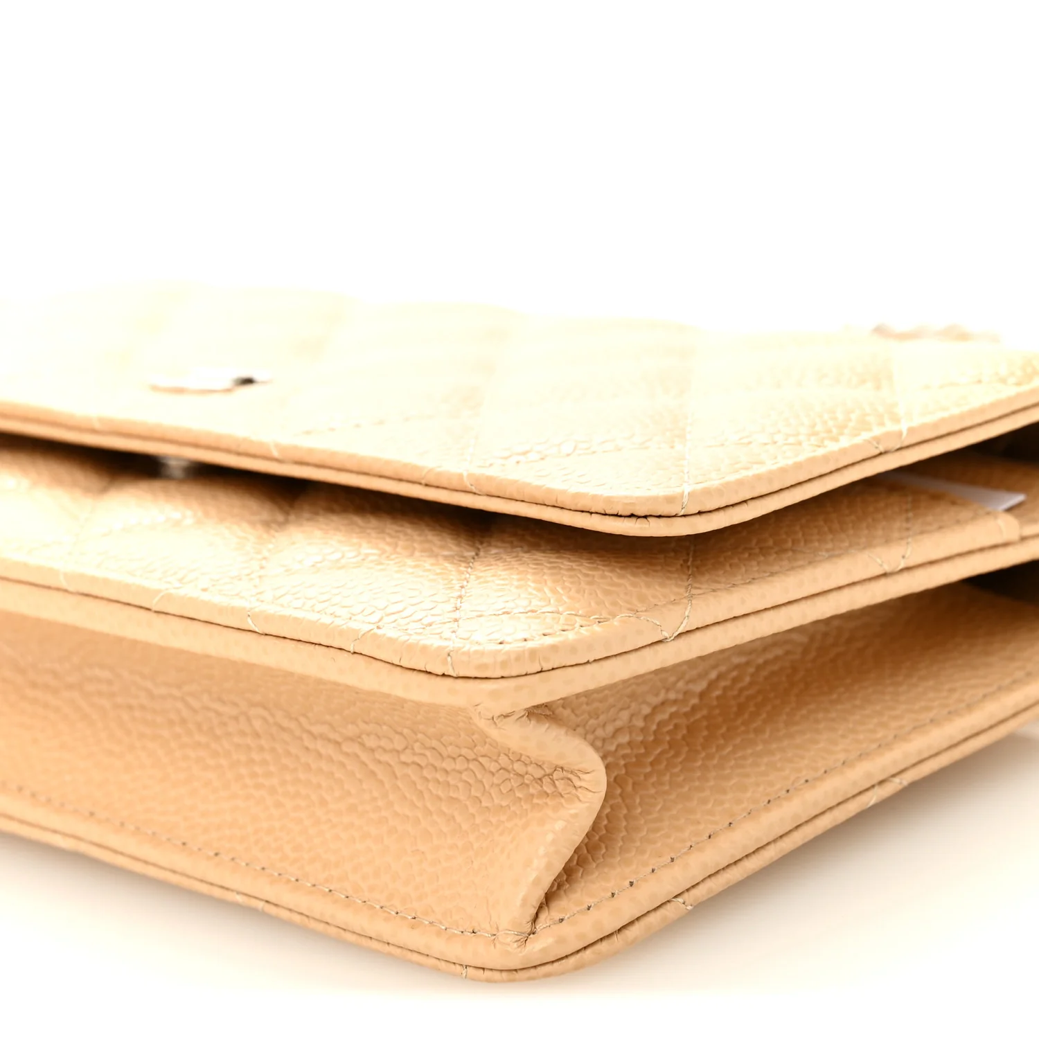 Caviar Quilted Wallet on Chain WOC Beige - Image 11