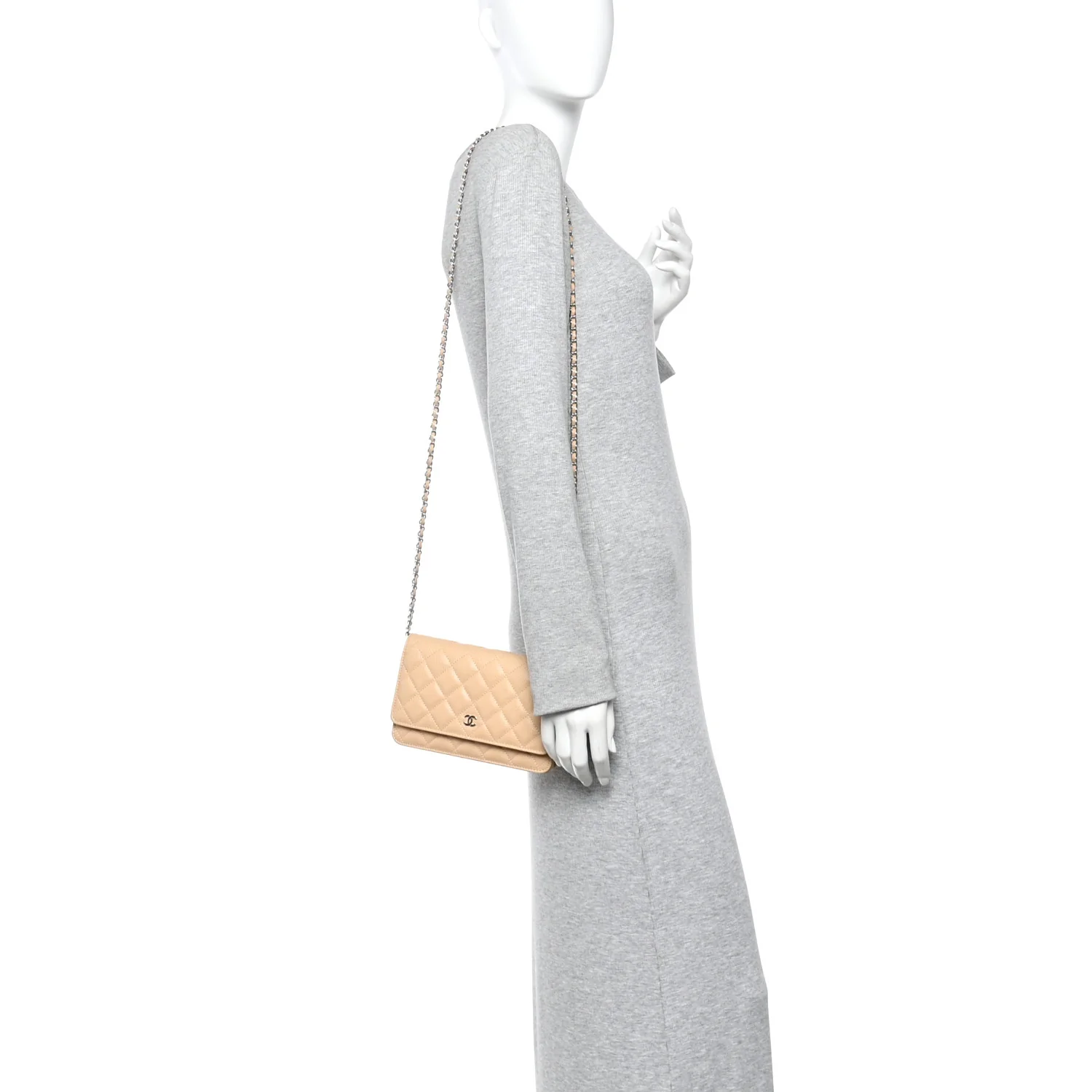 Caviar Quilted Wallet on Chain WOC Beige - Image 2