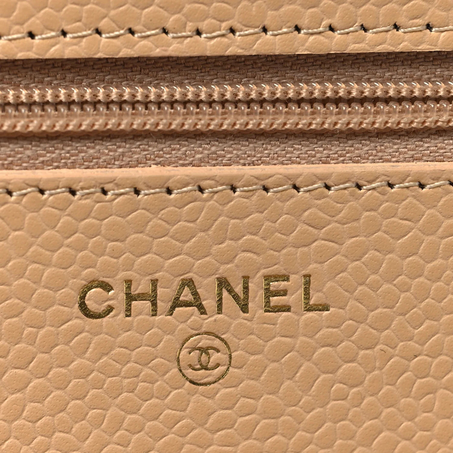 Caviar Quilted Wallet on Chain WOC Beige - Image 6