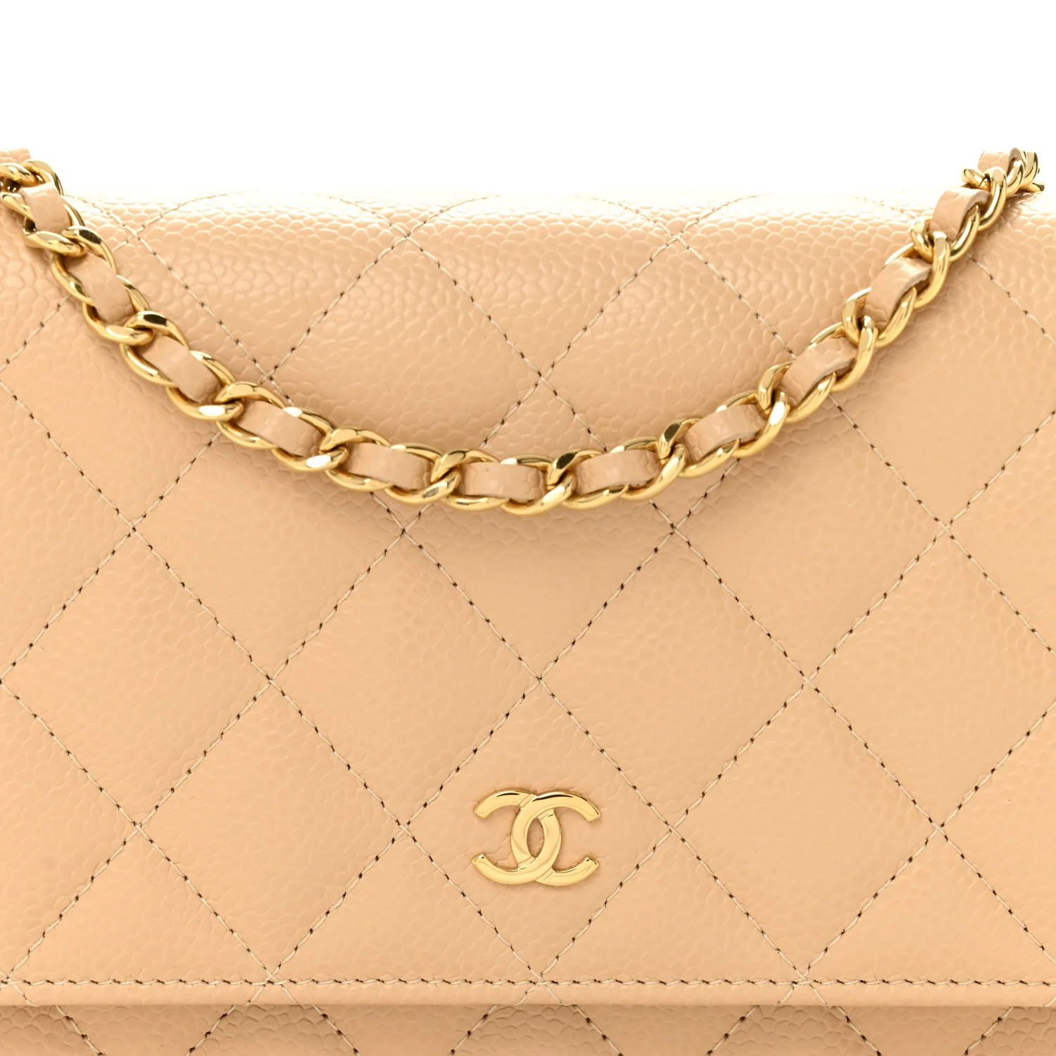 Caviar Quilted Wallet on Chain WOC Beige - Image 9