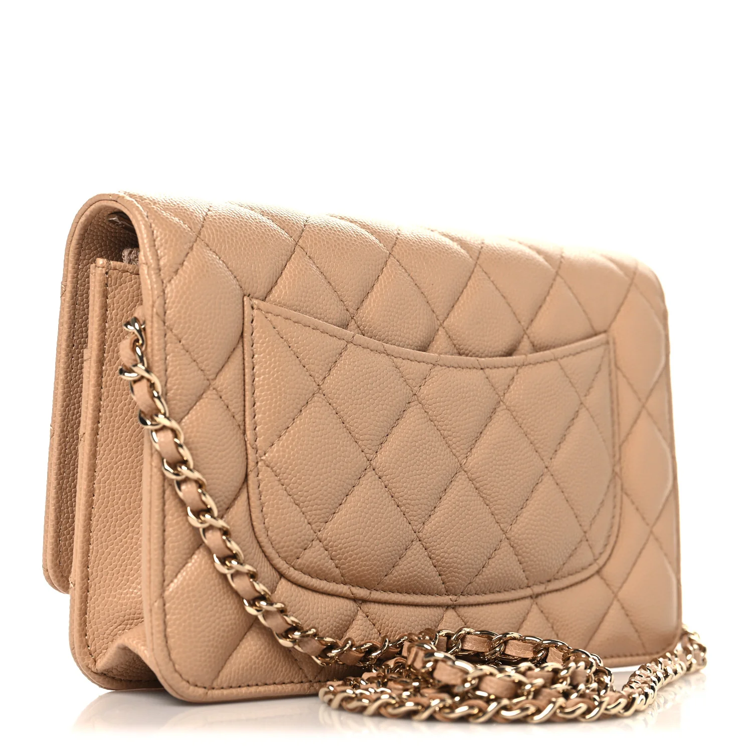 Caviar Quilted Wallet on Chain WOC Beige - Image 3