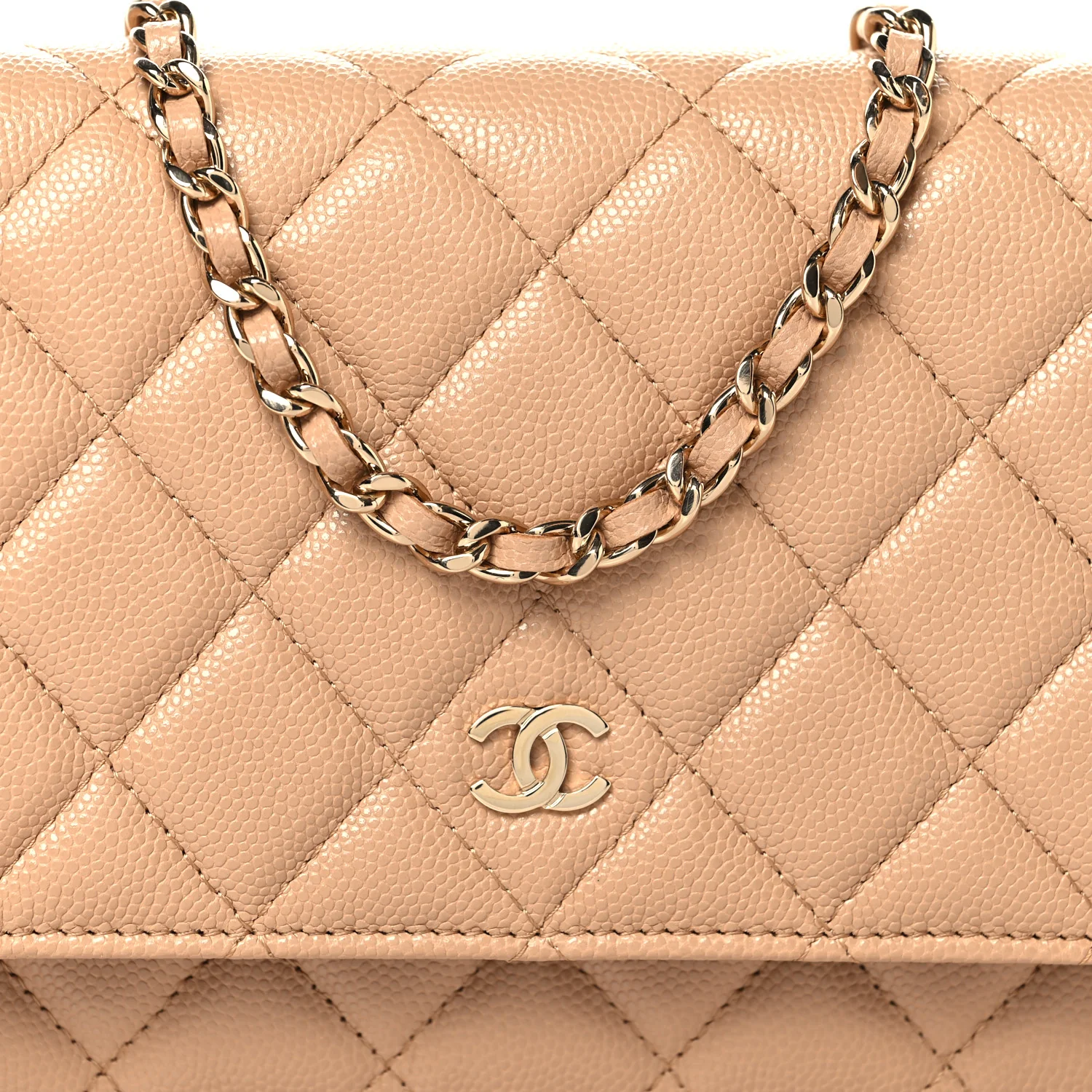 Caviar Quilted Wallet on Chain WOC Beige - Image 9